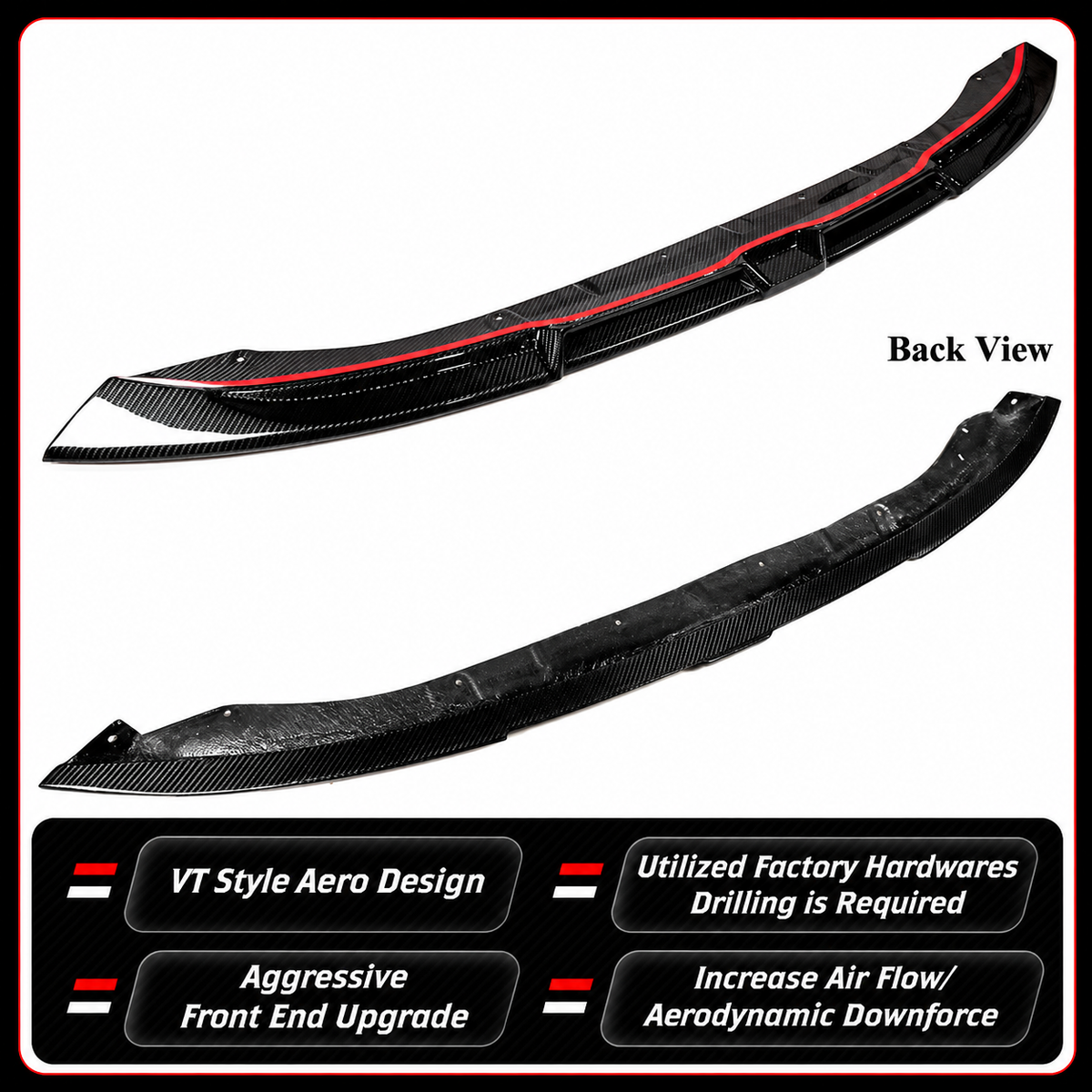 Labio de parachoques delantero de fibra de carbono real estilo VT BMW G80 M3 G82 G83 M4 2021-2026