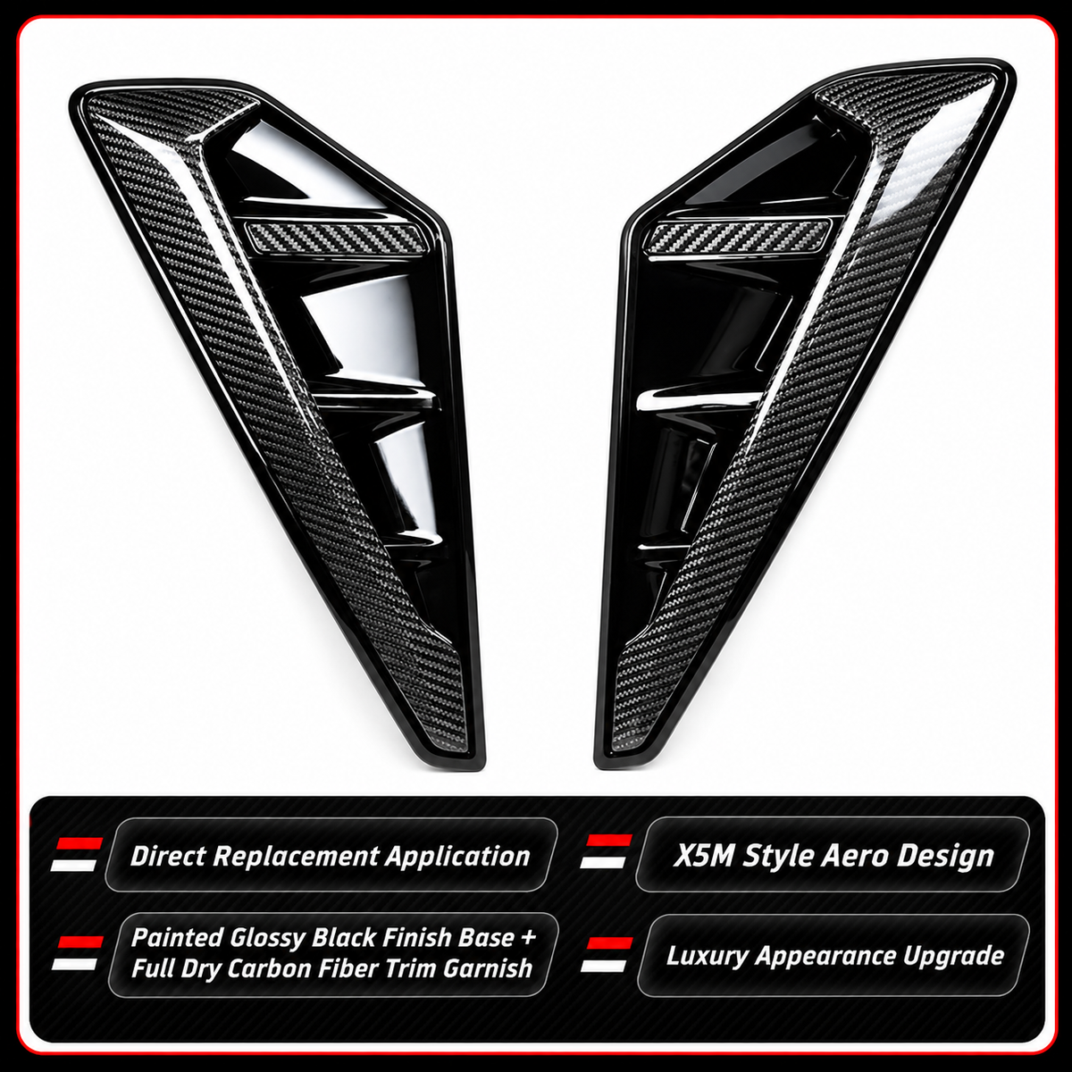 REPUESTO DE VENTILACIÓN LATERAL PARA GUARDABARROS ESTILO BMW G05 X5 X5M 19-23 CON MOLDURA DE FIBRA DE CARBONO