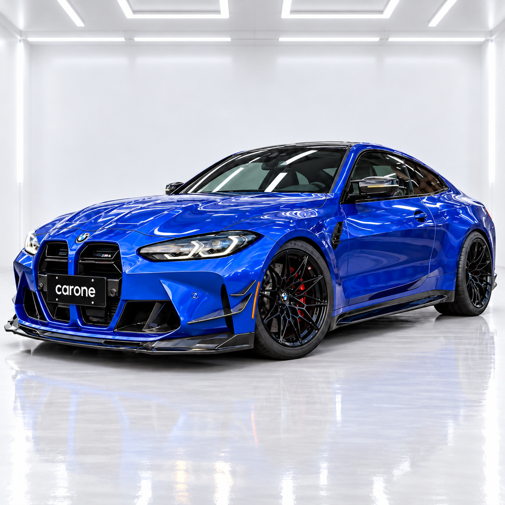 PARA 21-26 BMW G80 M3 G82 M4 FIBRA DE CARBONO ESTILO V LABIO DELANTERO + PARACHOQUES ALETAS CANARD