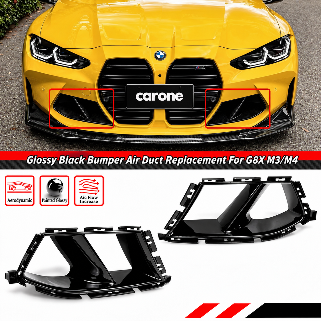 PARA BMW G80 G82 G83 M3 M4 2021-26 NEGRO BRILLANTE PARACHOQUES DELANTERO CONDUCTO AIRE REPUESTO