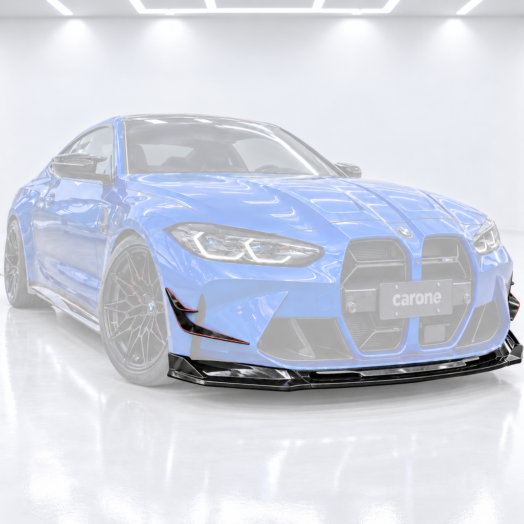 PARA 21-26 BMW G80 M3 G82 M4 FIBRA DE CARBONO ESTILO V LABIO DELANTERO + PARACHOQUES ALETAS CANARD