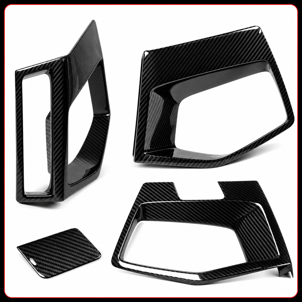 PARRILLA INFERIOR DELANTERA DE FIBRA DE CARBONO PARA BMW X3M X4M 22-25 + CUBIERTAS LATERALES PARA MOLDURAS DE CONDUCTOS DE AIRE