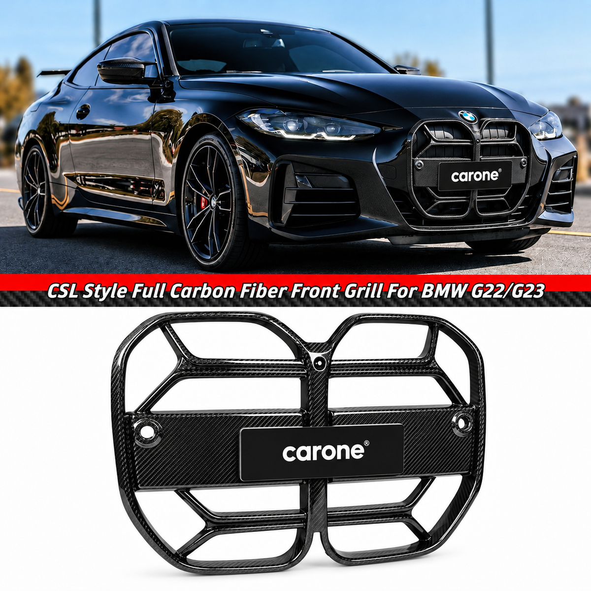 PARRILLA DE NARIZ DE FIBRA DE CARBONO COMPLETO ESTILO CSL 21-26 BMW G22 G23 430I M440I
