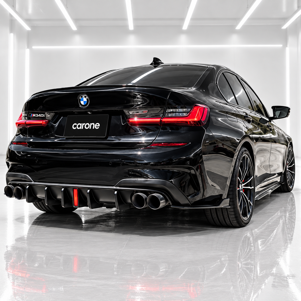 DIFUSOR DE PARACHOQUES TRASERO NEGRO BRILLANTE CON LUZ LED PARA BMW G20 330I M340I CTM 2019-22