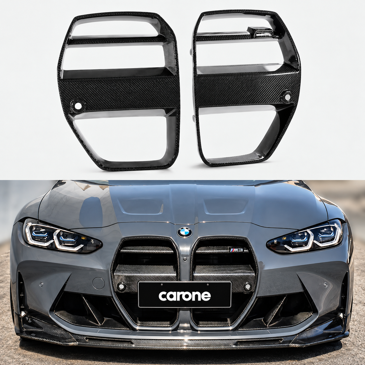 PARA BMW M3 G80 M4 G82 G83 2021-2026 FIBRA DE CARBONO REAL ESTILO V NARIZ REJILLA