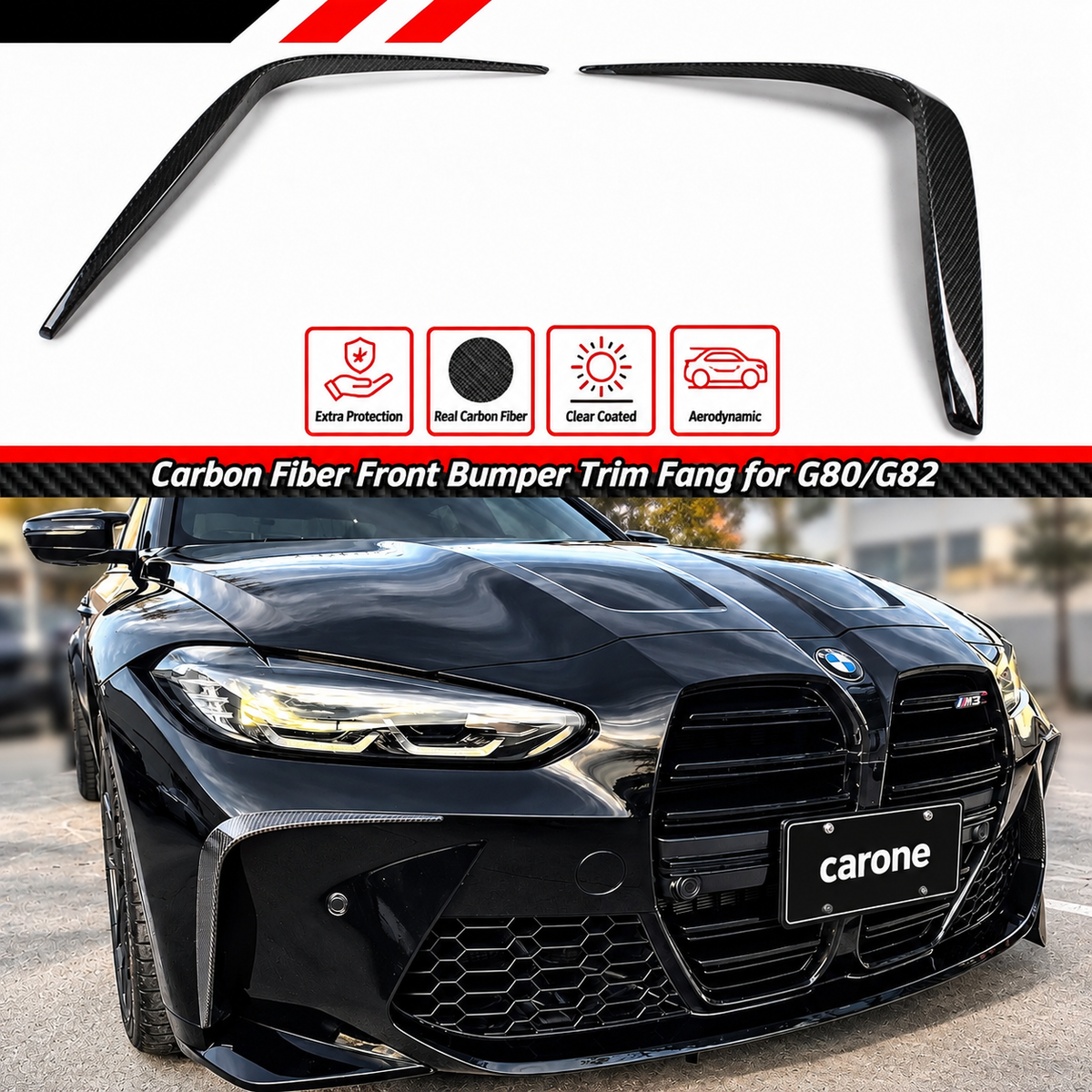 Parachoques delantero de fibra de carbono para BMW G80 G82 M3 M4 2021-26 adorno embellecedor cubierta colmillo-