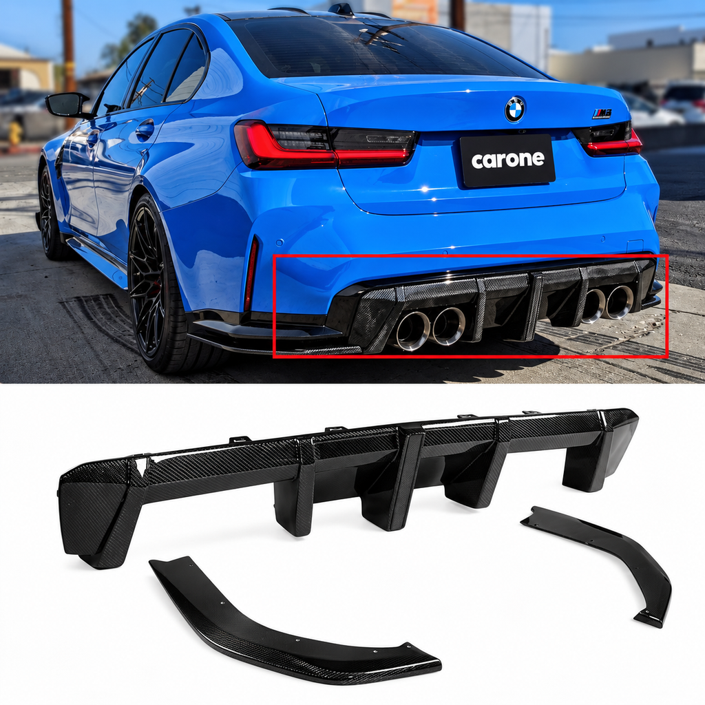 Difusor trasero LED + extensiones laterales de fibra de carbono para BMW G80 G82 M3 M4 CTM 21-26