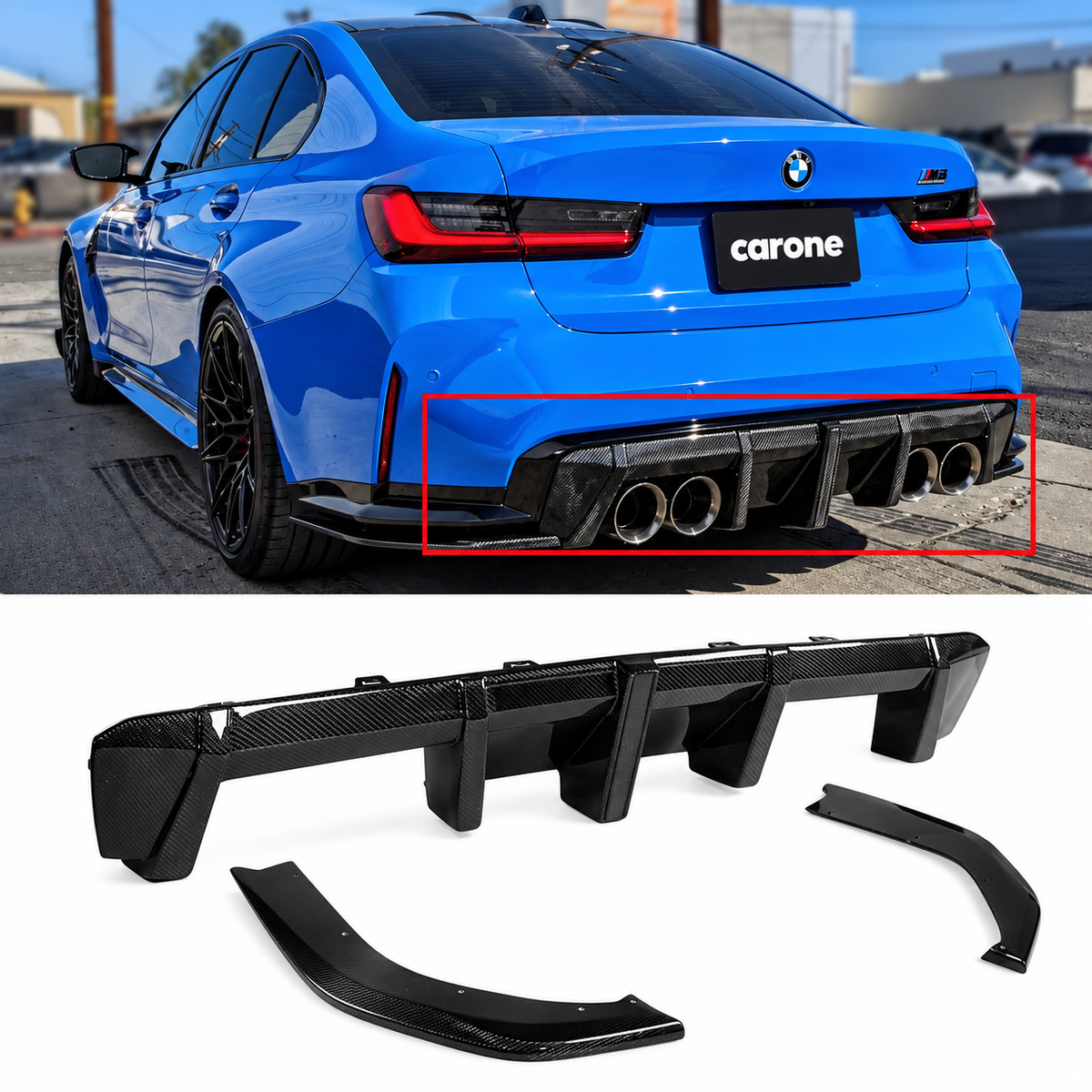 Difusor trasero LED + extensiones laterales de fibra de carbono para BMW G80 G82 M3 M4 CTM 21-26