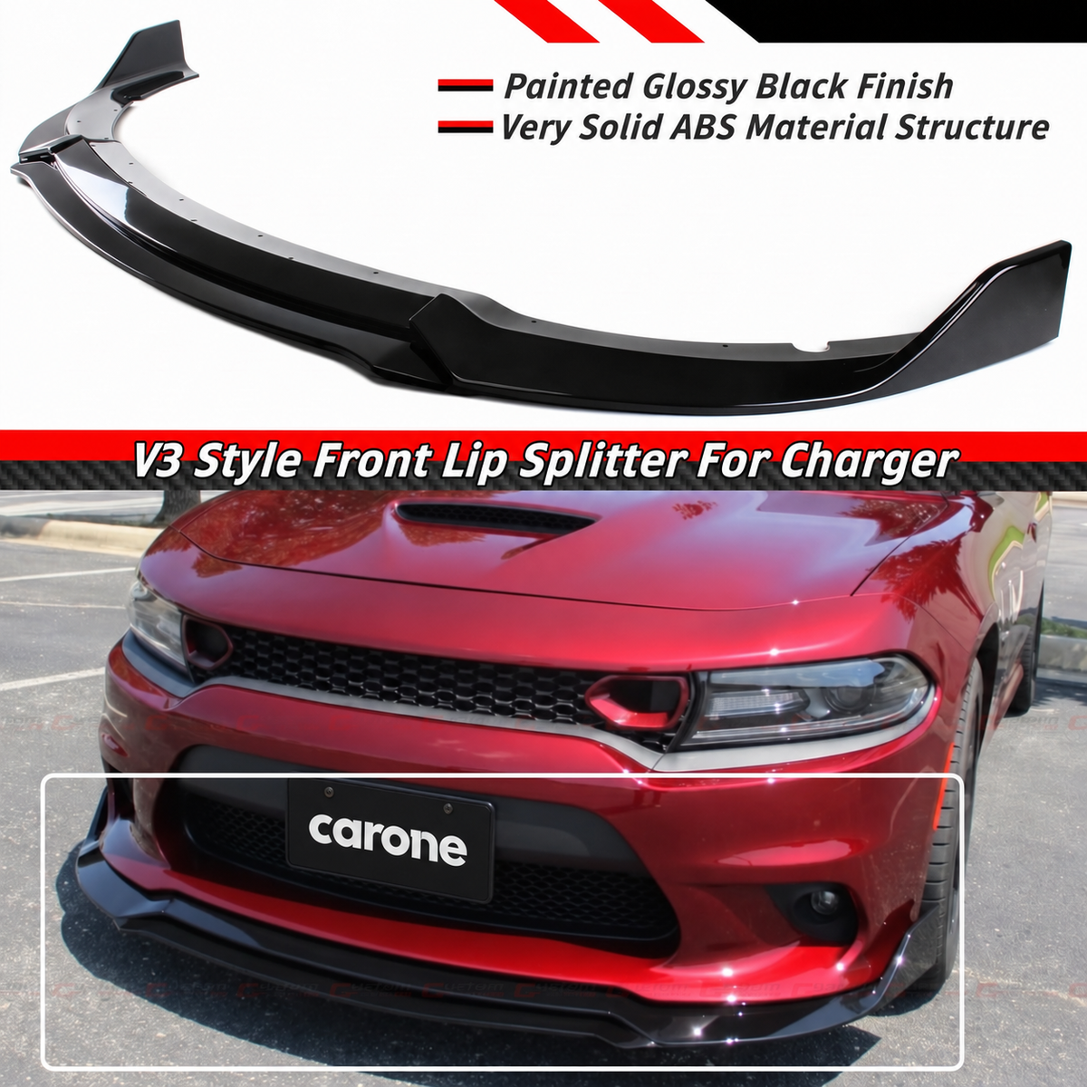 Dodge Charger SRT V3 15-23 Divisor de labios para paracoques delantero negro brillante doble cubierta