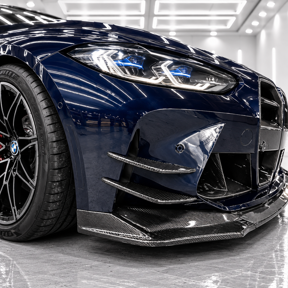 PARA BMW M3 M4 2021-2026 FIBRA DE CARBONO ESTILO V PARACHOQUES DELANTERO ALERÓN LABIAL CON CANARDS