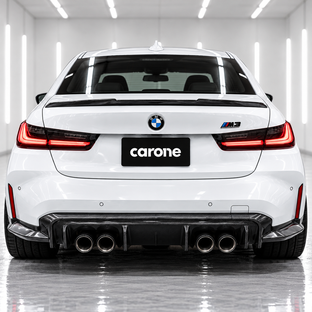 DIFUSOR TRASERO DE FIBRA DE CARBONO ESTILO 3D PARA BMW G80 M3 2021-2026 + EXTENSIÓN DE ESQUINA