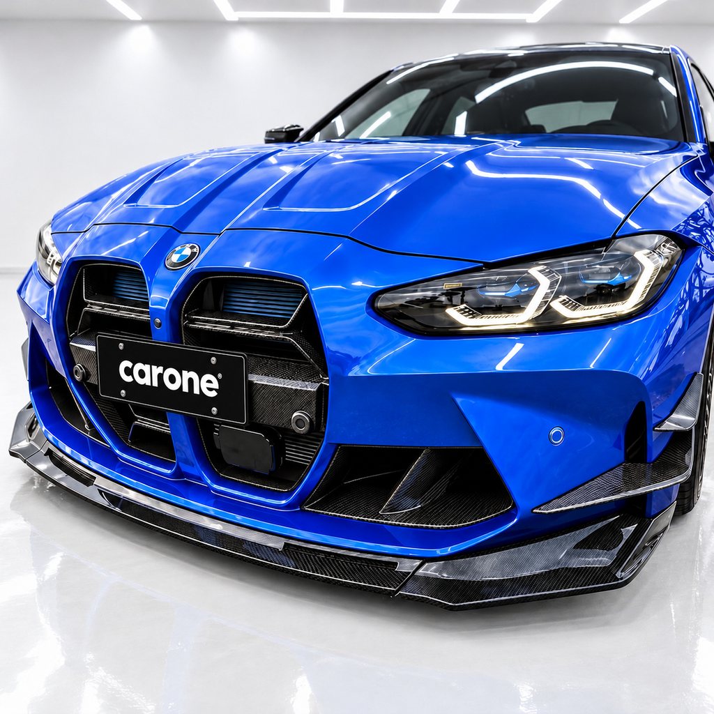 PARA 21-26 BMW G80 M3 G82 M4 FIBRA DE CARBONO ESTILO V LABIO DELANTERO + PARACHOQUES ALETAS CANARD