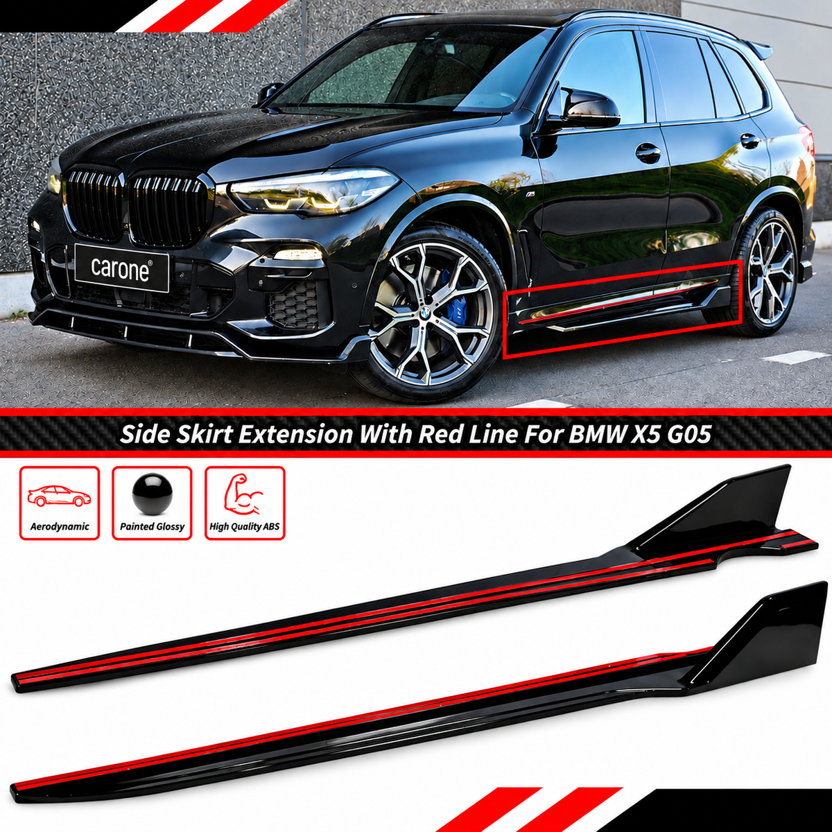 EXTENSIÓN DE FALDÓN LATERAL NEGRO BRILLANTE ESTILO F95 MP BMW G05 X5 M 2019-2026