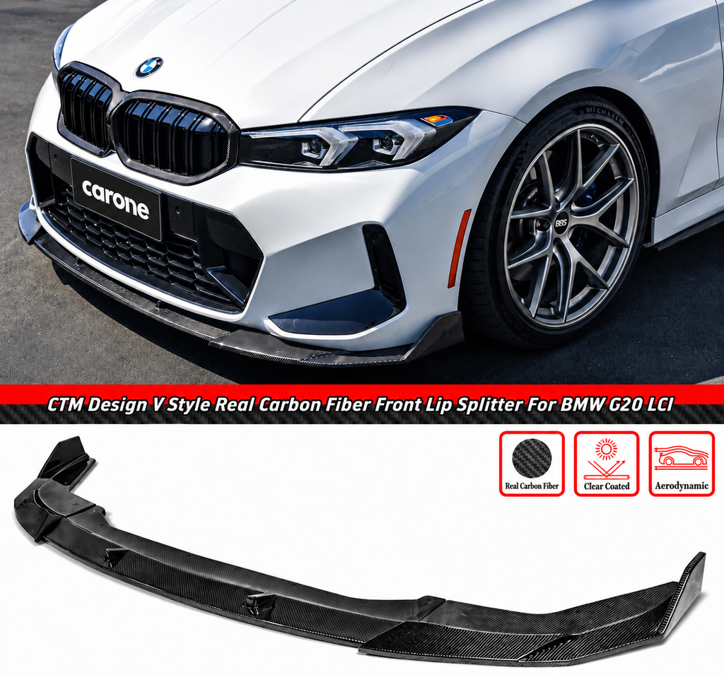 LABIO DE PARACHOQUES DELANTERO DE FIBRA DE CARBONO REAL ESTILO LCI CTM V 23-26 BMW M340I 330I G20