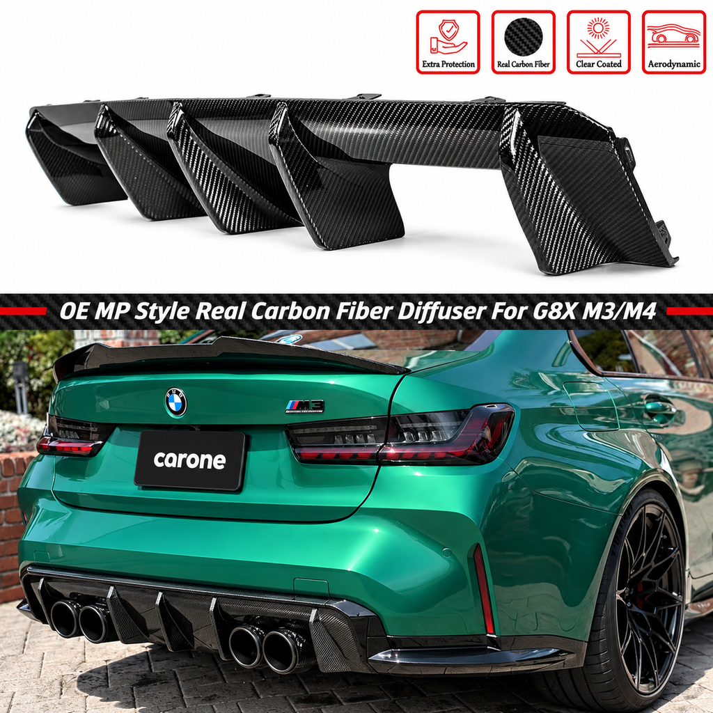 DIFUSOR DE PARACHOQUES TRASERO DE FIBRA DE CARBONO REAL ESTILO EURO PARA BMW G80 M3 G82 M4 2021-2026