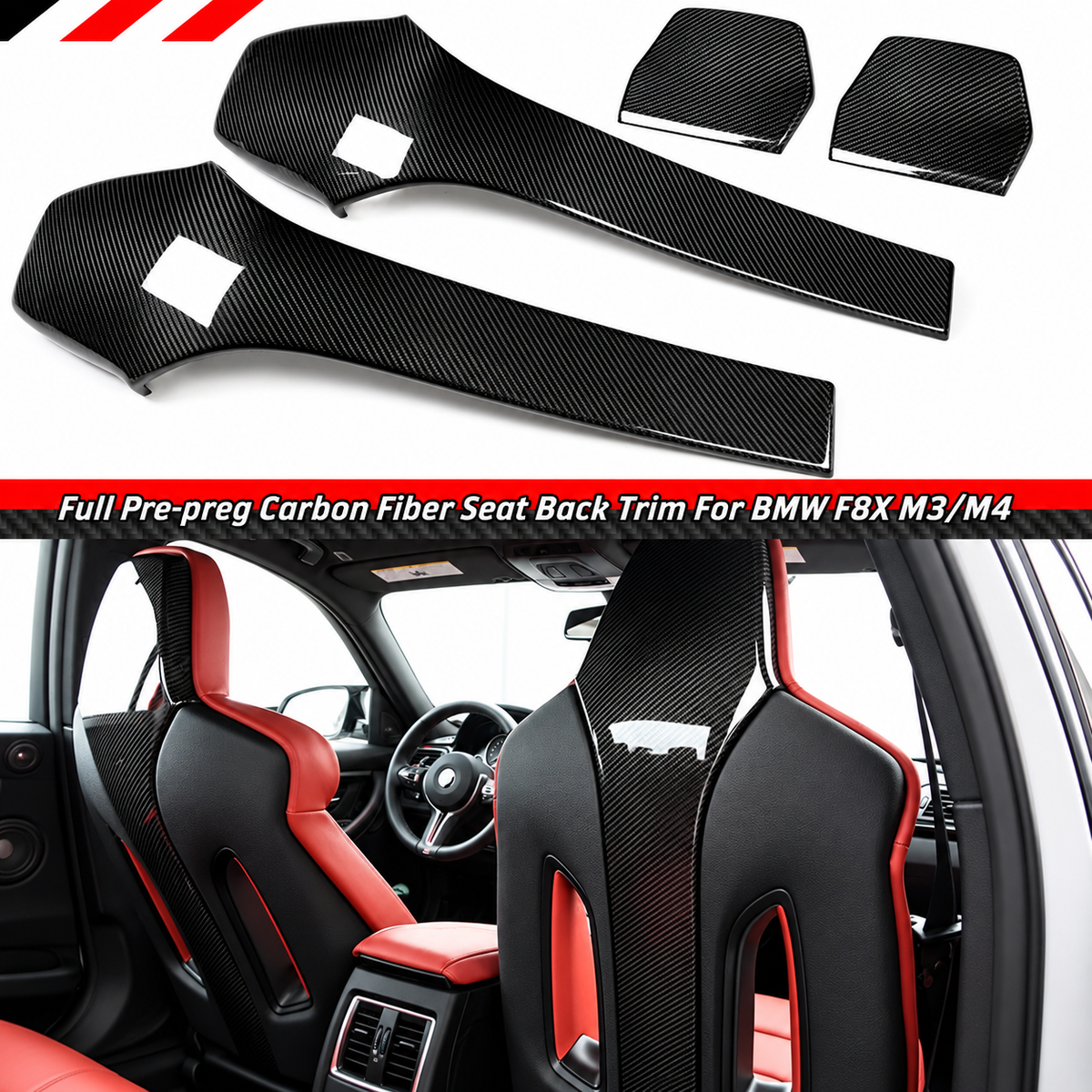 Tapa trasera de asiento de fibra de carbono preimpregnada para BMW F80 M3 F82 M4 15-20 F+ R 4 piezas