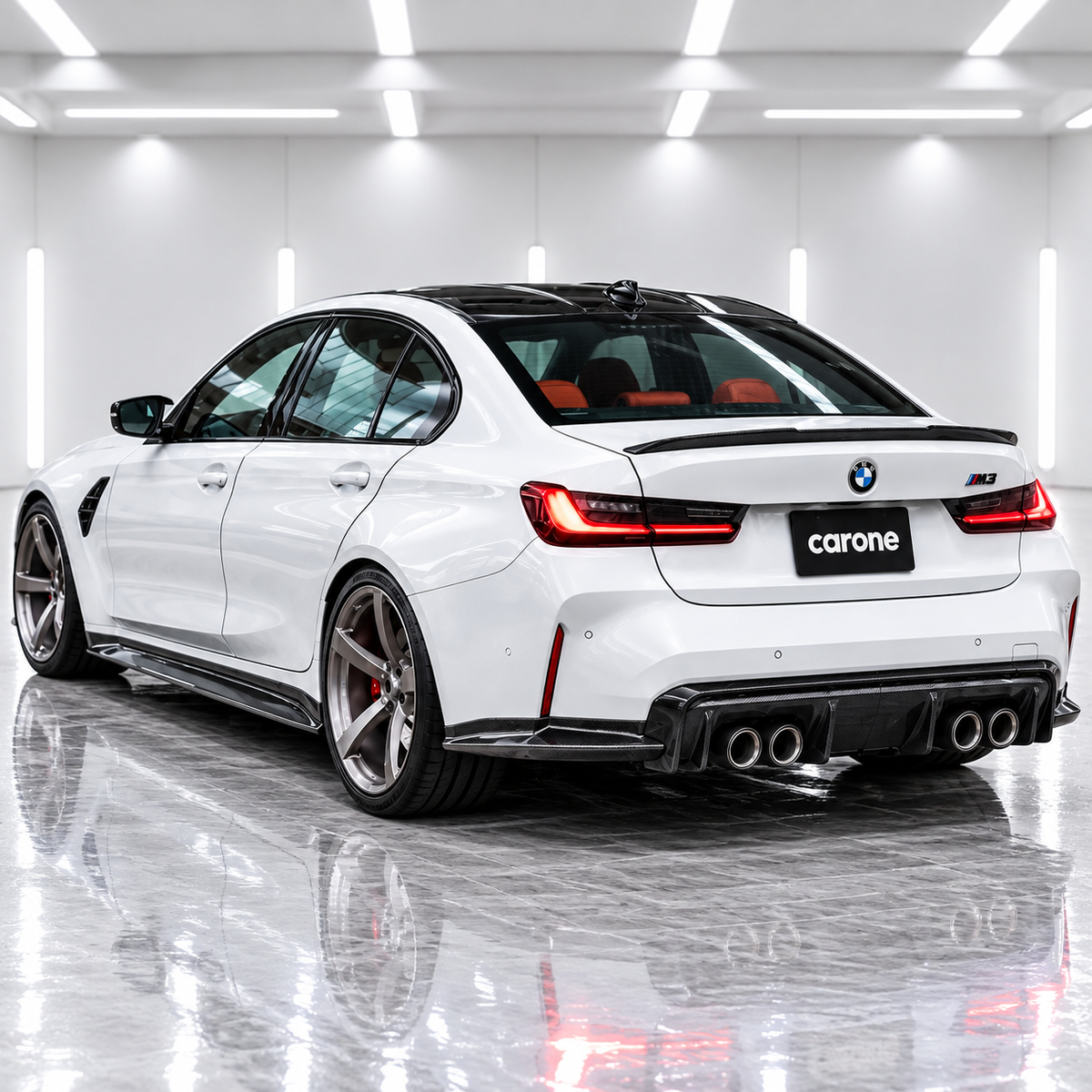 DIFUSOR TRASERO DE FIBRA DE CARBONO ESTILO 3D PARA BMW G80 M3 2021-2026 + EXTENSIÓN DE ESQUINA