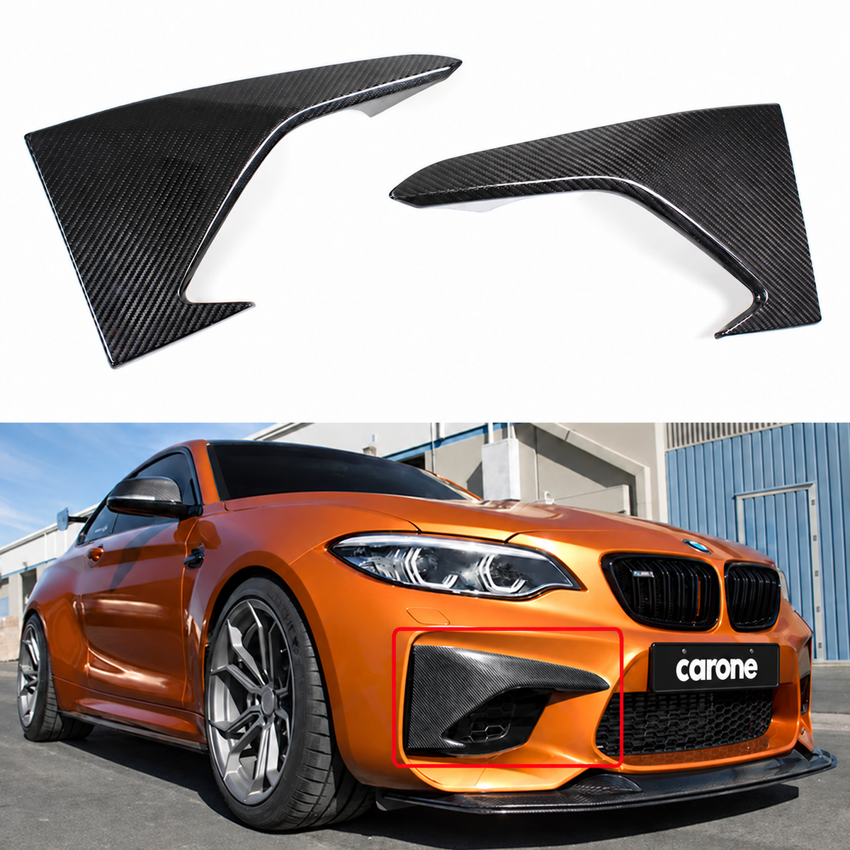 PARA BMW F87 M2 2016-2018 FIBRA DE CARBONO PARACHOQUES DELANTERO VENTILACIÓN AIRE COLMILLO CUBIERTAS TAPAS