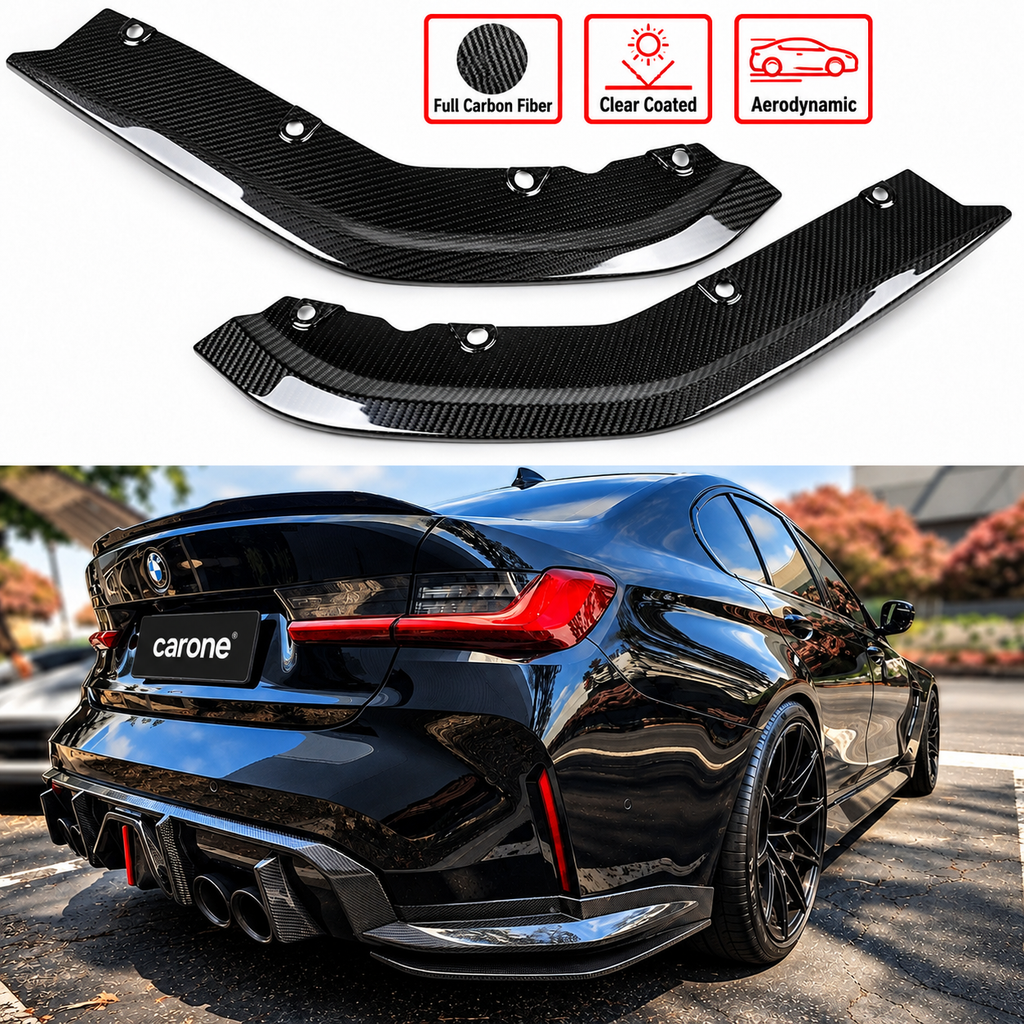 PARACHOQUES TRASERO DIVISOR LATERAL ESQUINA FIBRA DE CARBONO SECO BMW G80 M3 2021-2026
