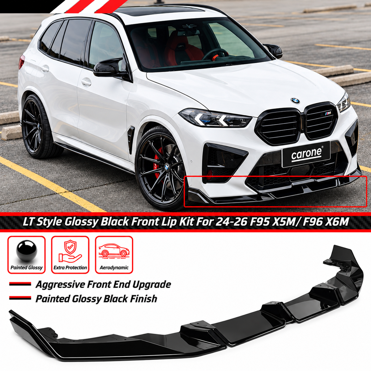 PARACHOQUES DELANTERO NEGRO BRILLANTE DIVISOR DE LABIOS PARA BMW F95 X5M F96 X6M LCI LT ESTILO 24-26