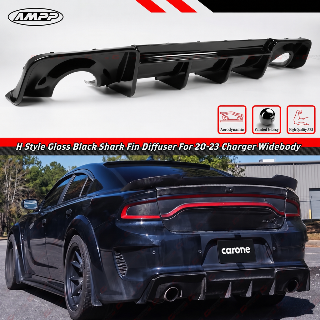 Dodge Charger SRT 20-2023 Difusor de parachoques trasero negro brillante estilo H de carrocería ancha