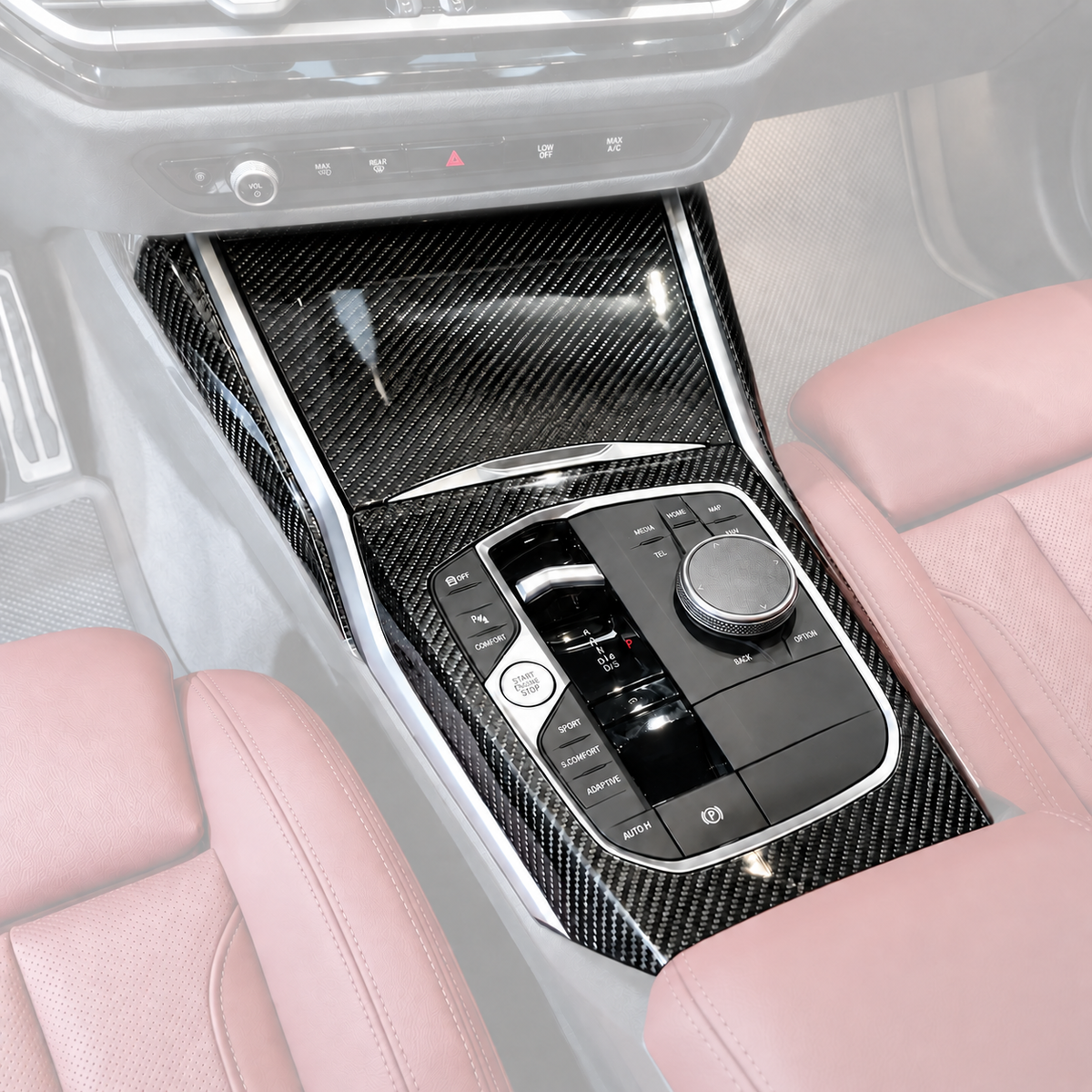 Kit de molduras de consola interior para tablero de instrumentos de fibra de carbono de 6 piezas BMW G8X G2X G42 2025-26