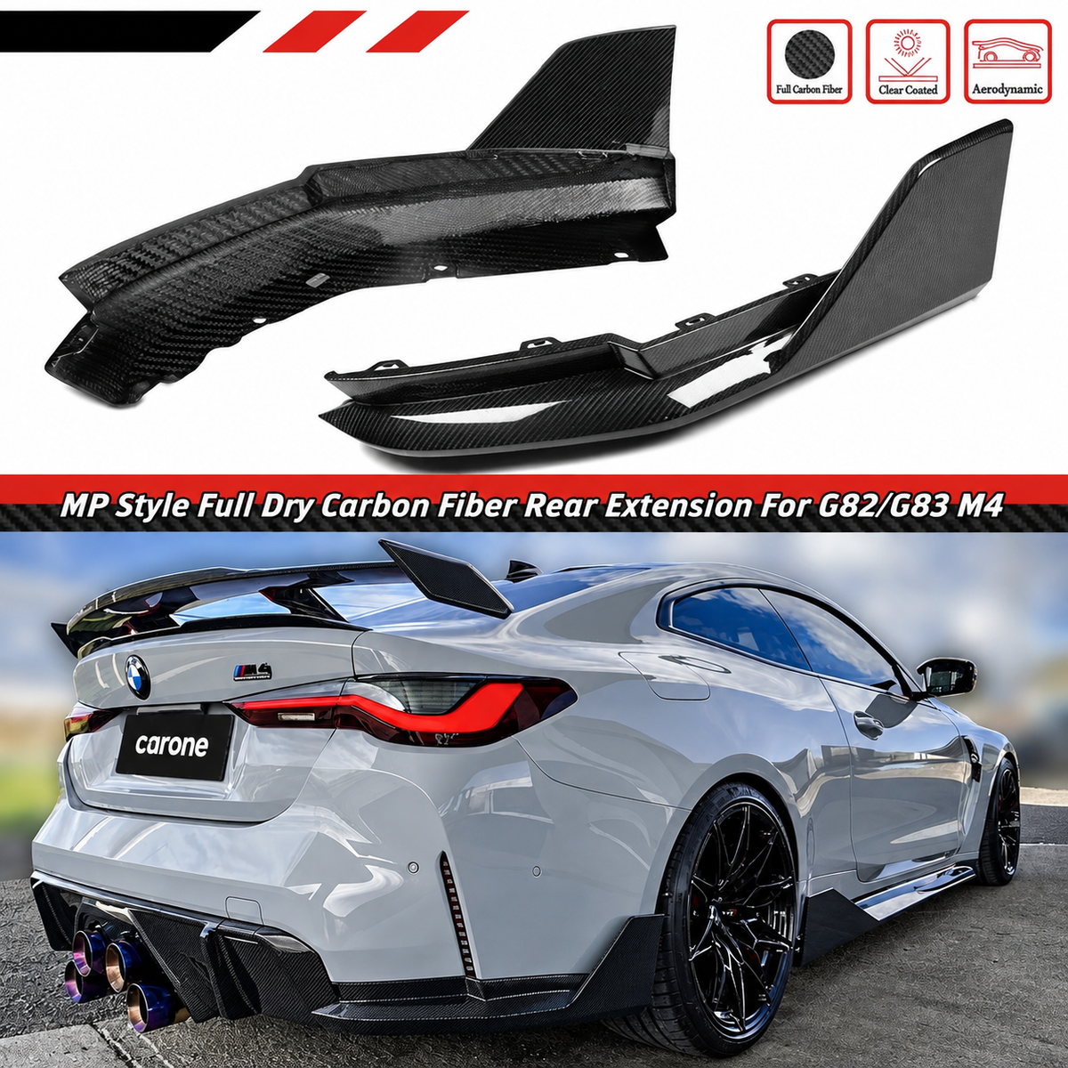 Extensión de esquina de parachoques trasero de fibra de carbono seco estilo MP BMW G82 G83 M4 21-26