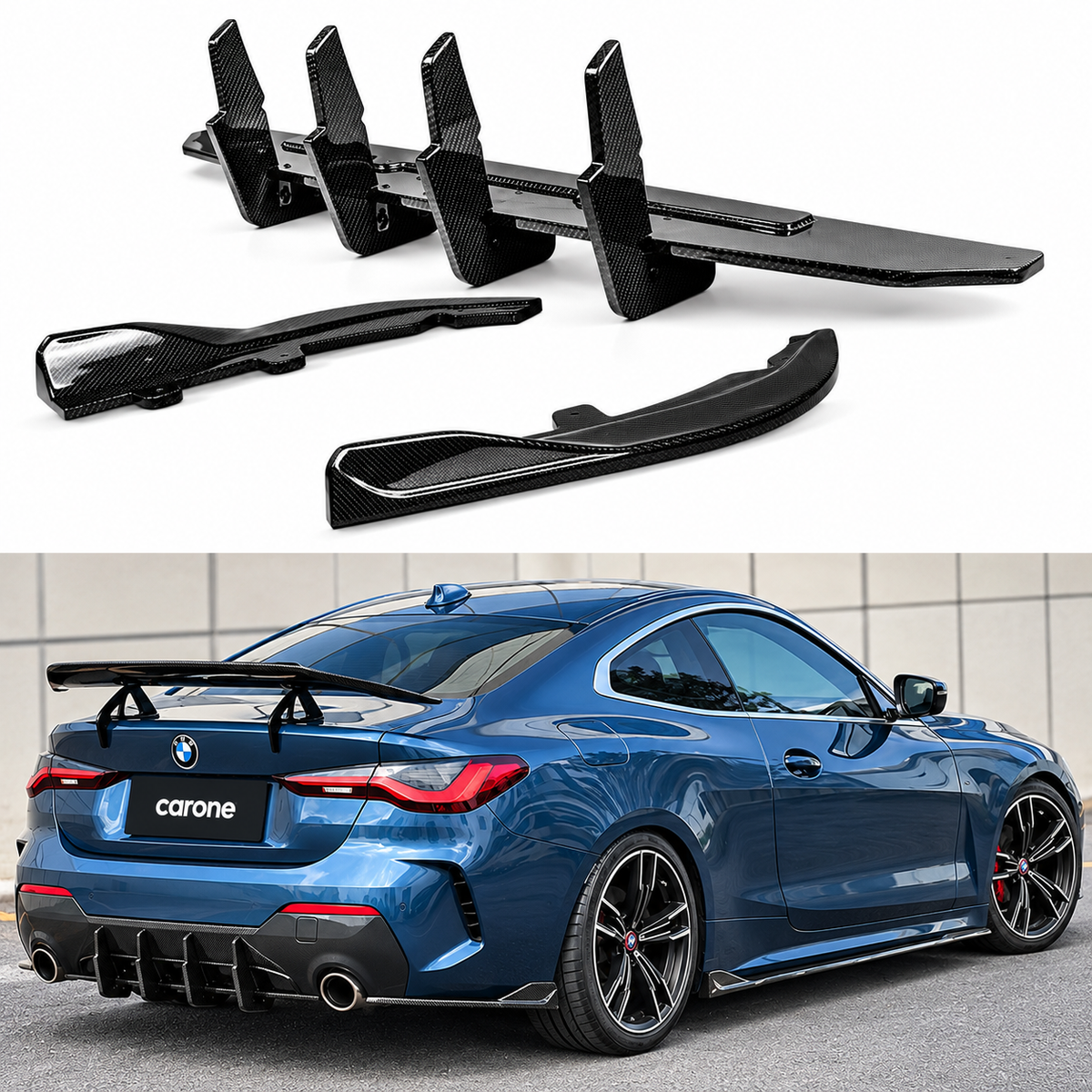 DIFUSOR TRASERO DE FIBRA DE CARBONO PARA BMW G22 G23 2021-26 CON EXTENSIÓN DE ESQUINA