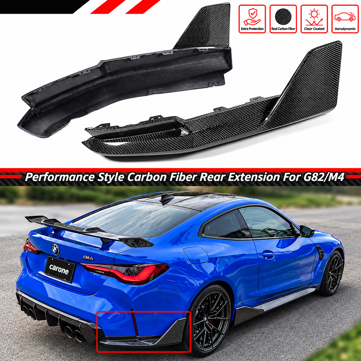 Extensión de parachoques trasero de fibra de carbono estilo rendimiento para BMW G82 G83 M4 21-26
