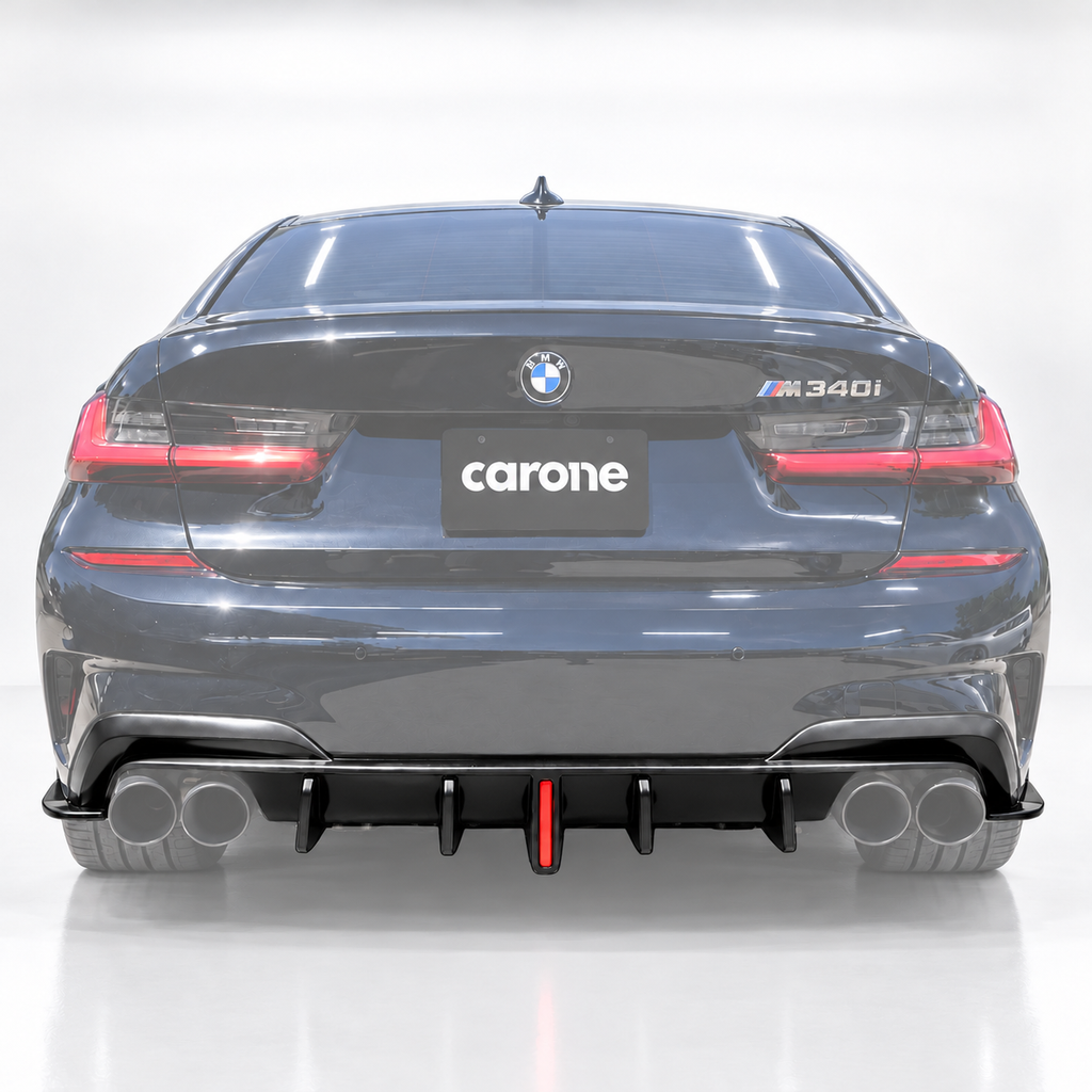 DIFUSOR TRASERO LED NEGRO BRILLANTE PARA BMW G20 330I M340I CTM 2019-22 + ESPATAS DE ESQUINA