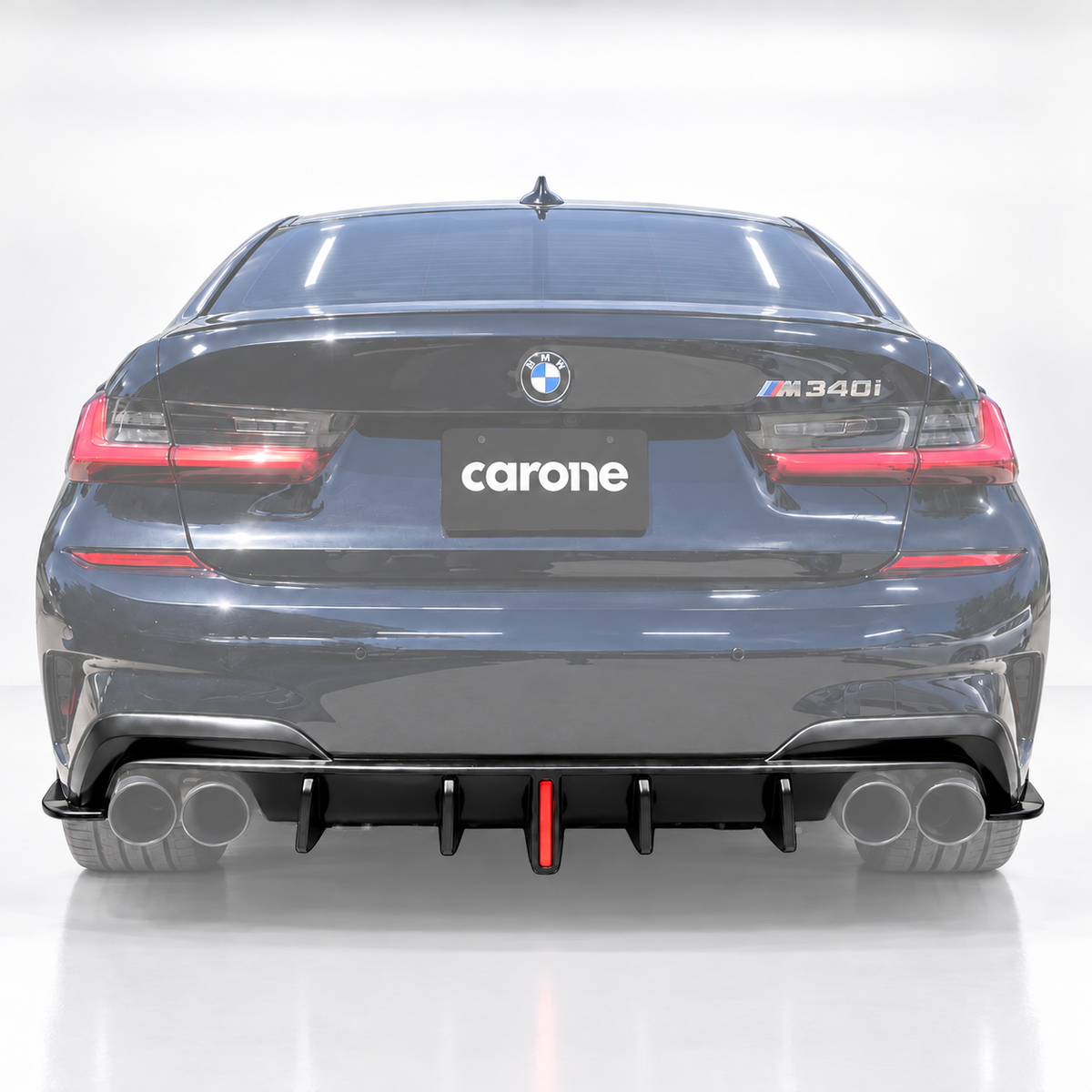 DIFUSOR TRASERO LED NEGRO BRILLANTE PARA BMW G20 330I M340I CTM 2019-22 + ESPATAS DE ESQUINA