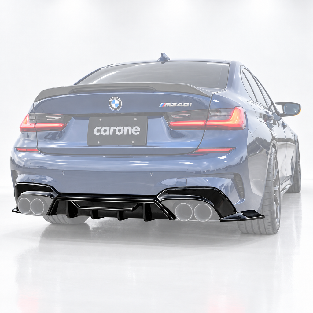 PARA BMW G20 330i M340i 19-22 CTM ESTILO NEGRO BRILLANTE DIFUSOR TRASERO CON ESPATAS ESQUINERAS