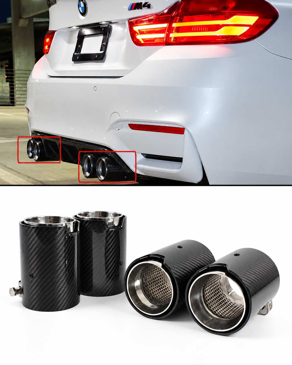 PARA BMW M2 M3 M4 2015-2019 FIBRA DE CARBONO ACERO INOXIDABLE PUNTA DE ESCAPE TUBO ACABADO X 4