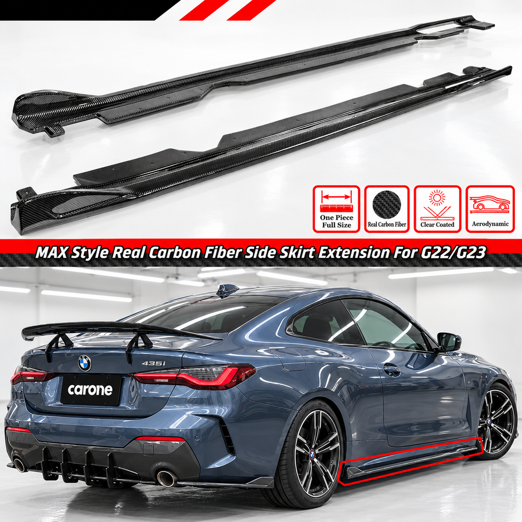 EXTENSIÓN DE FALDÓN LATERAL DE FIBRA DE CARBONO ESTILO MAX DE 2 PUERTAS PARA BMW G22 G23 430I M440I 21-26