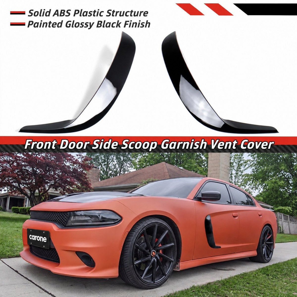 Cubiertas de ventilación laterales adicionales para puerta delantera Dodge Charger 2015-2023 negro brillante