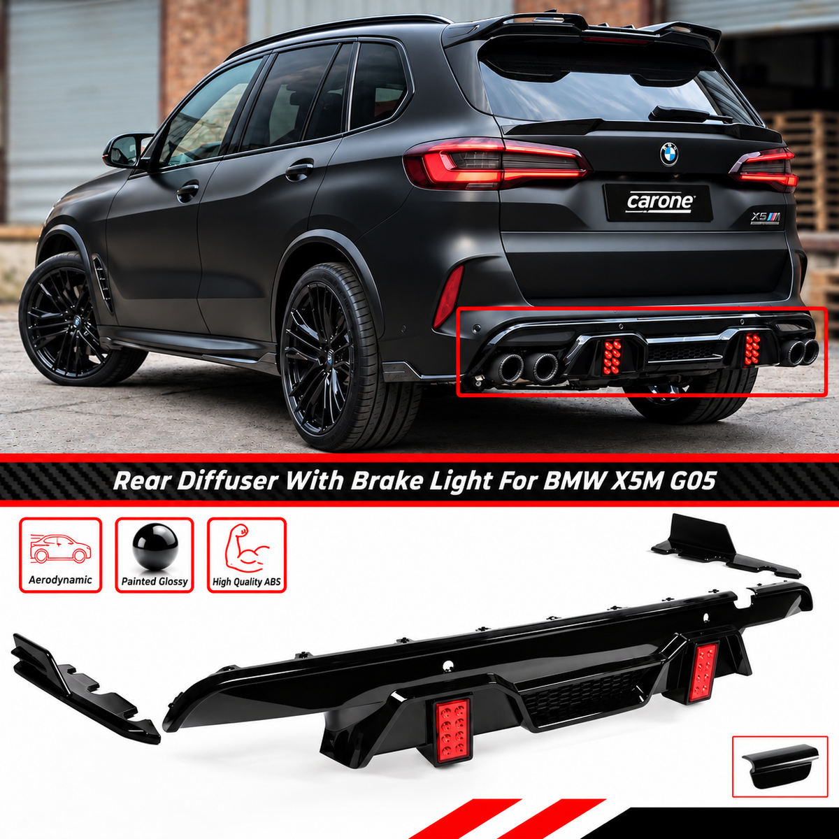 DIFUSOR DE PARACHOQUES TRASERO LED NEGRO BRILLANTE PARA BMW F95 X5M F96 X6M LT 20-26