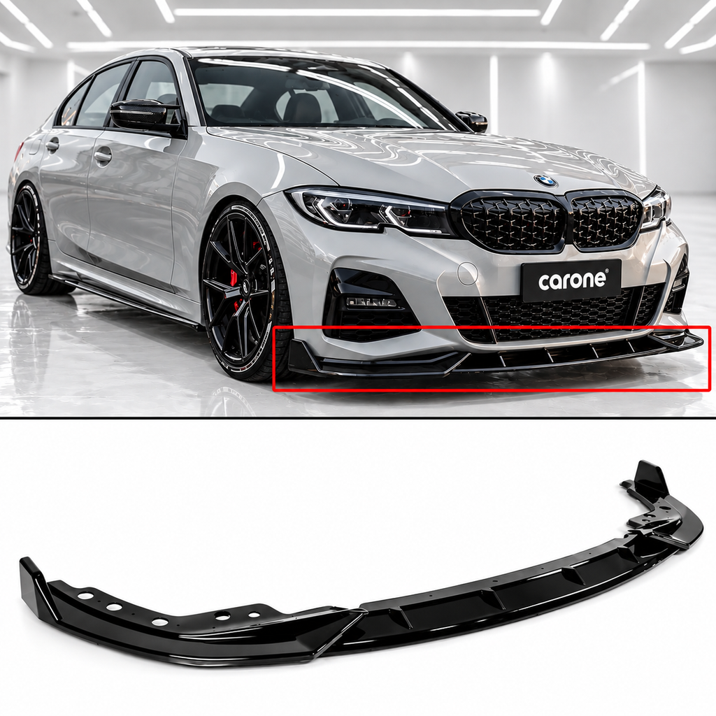 KIT DE LABIOS DE PARACHOQUES DELANTERO NEGRO BRILLANTE PARA BMW G20 330I M340I GT STYLE M SPORT 19-2022