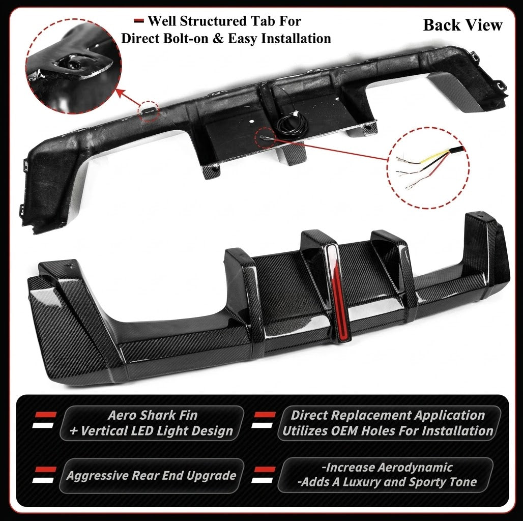 Difusor trasero LED + extensiones laterales de fibra de carbono para BMW G80 G82 M3 M4 CTM 21-26