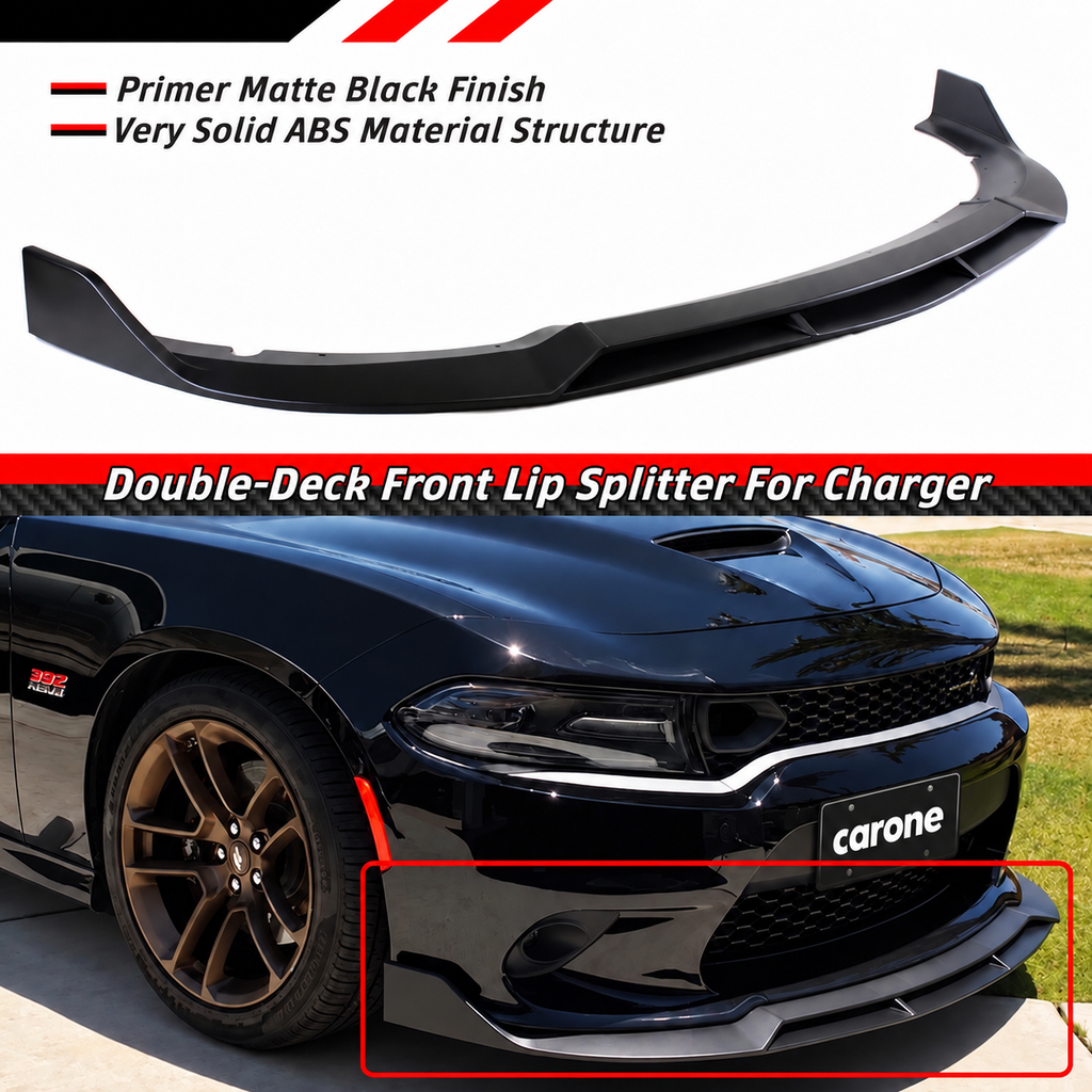 Dodge Charger SRT 2015-2023 DIVISOR DE LABIOS PARA PARACHOQUES NEGRO MATE DOBLE CUBIERTA