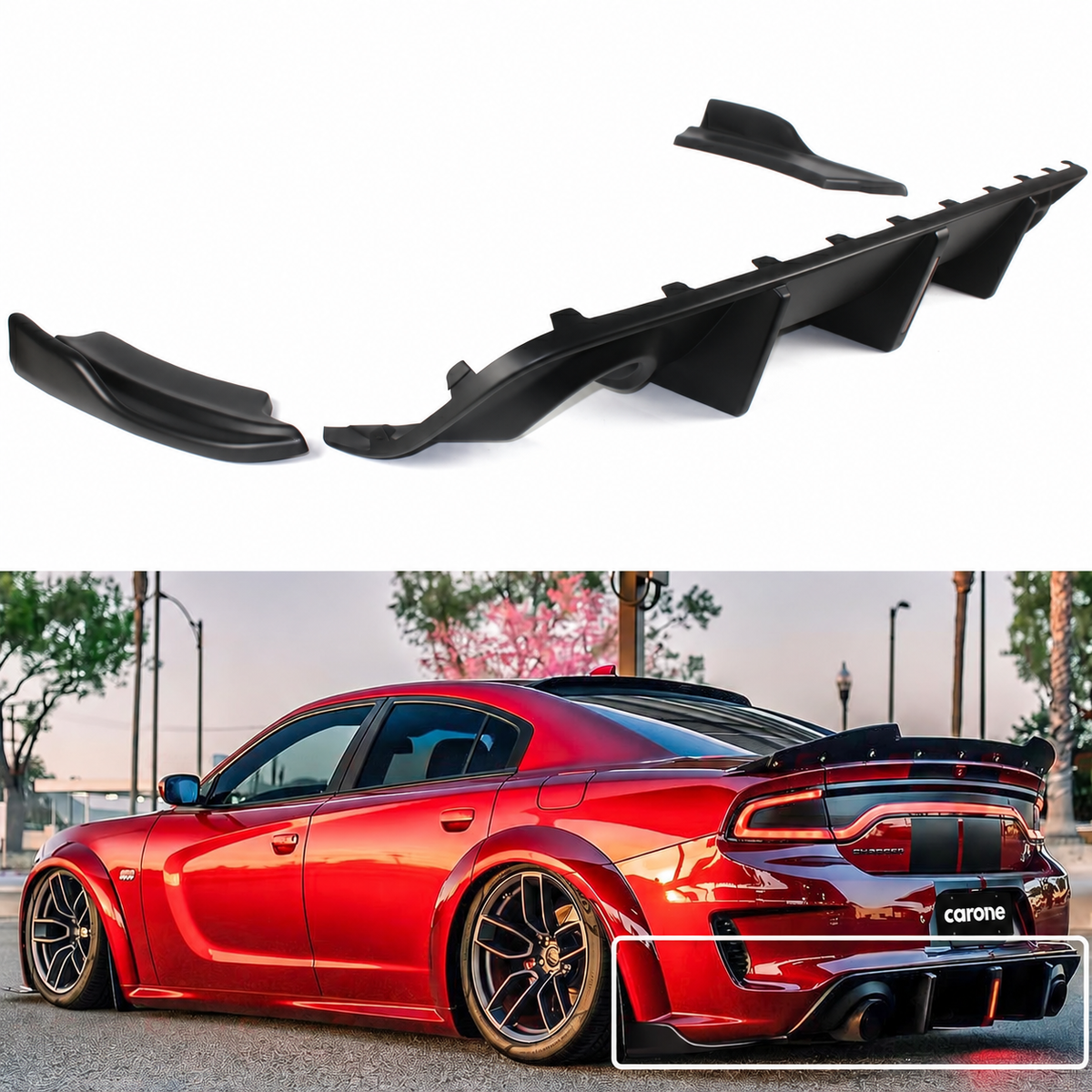 Difusor de parachoques trasero LED de carrocería Widebody para Dodge Charger 20-23+pala de extensión lateral .