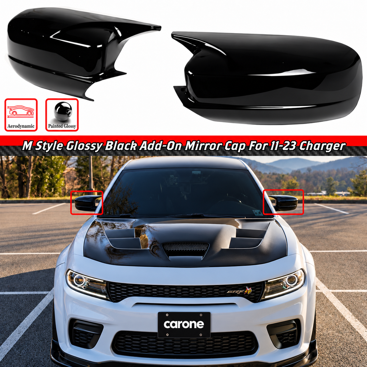Dodge 11-23 Estilo M negro brillante cubierta de espejo lateral tapa superposición