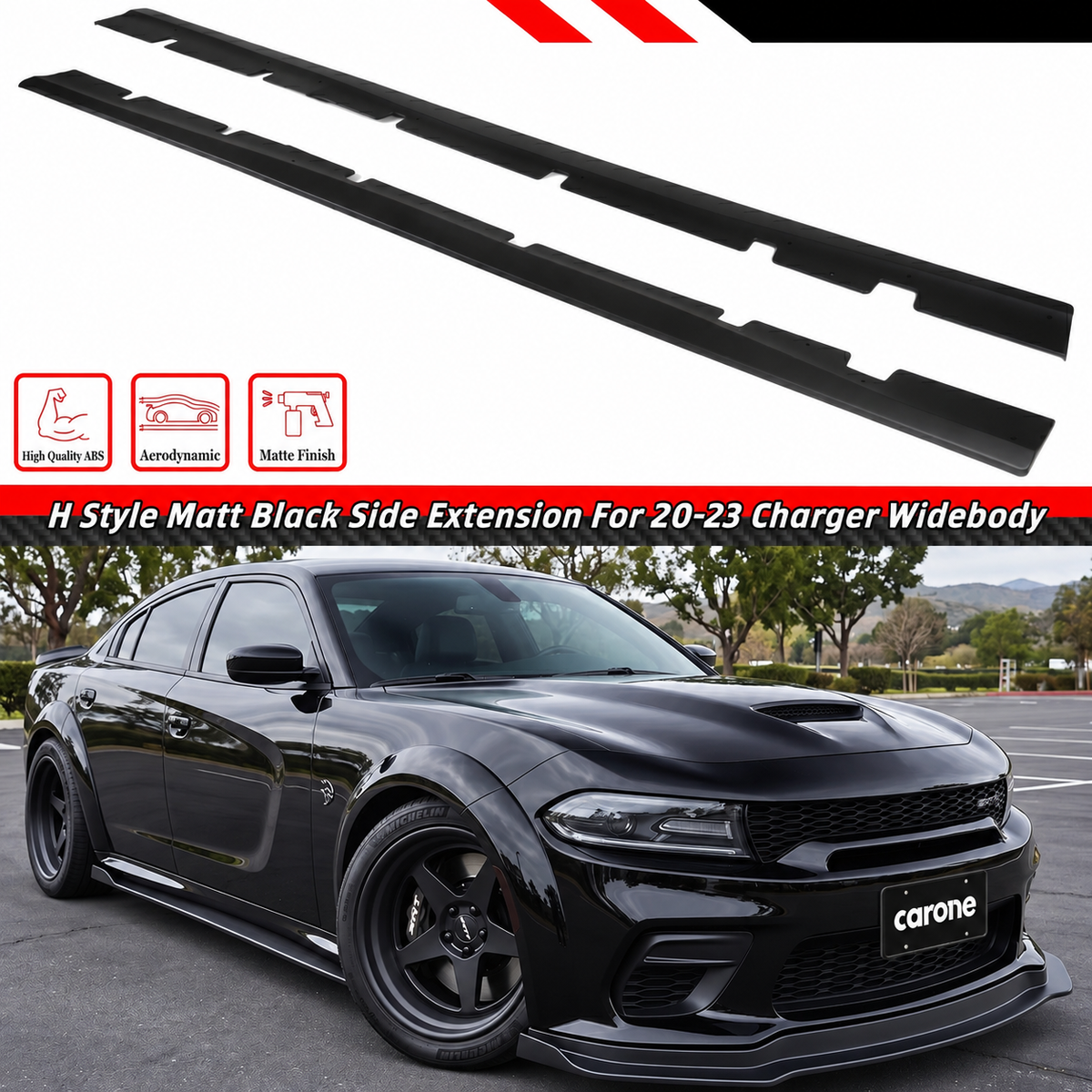 Dodge Charger SRT 20-2023 Extensión de faldón lateral negro mate estilo H de carrocería ancha