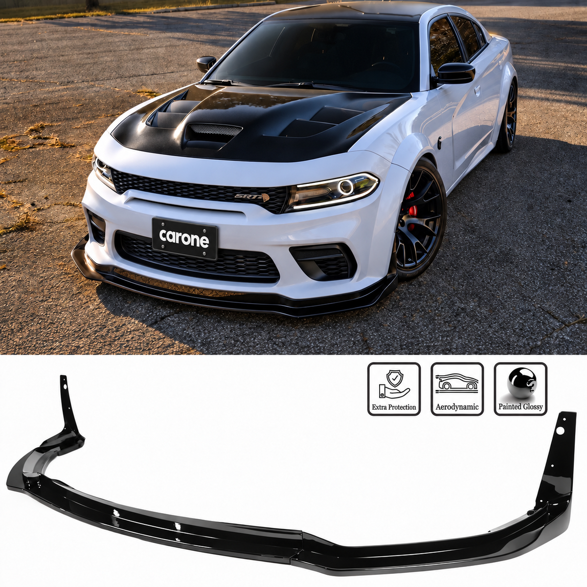 PARA DODGE CHARGER SRT 20-23 CARROCERIA WIDEBODY NEGRO BRILLANTE PARACHOQUES LABIO DELANTERO