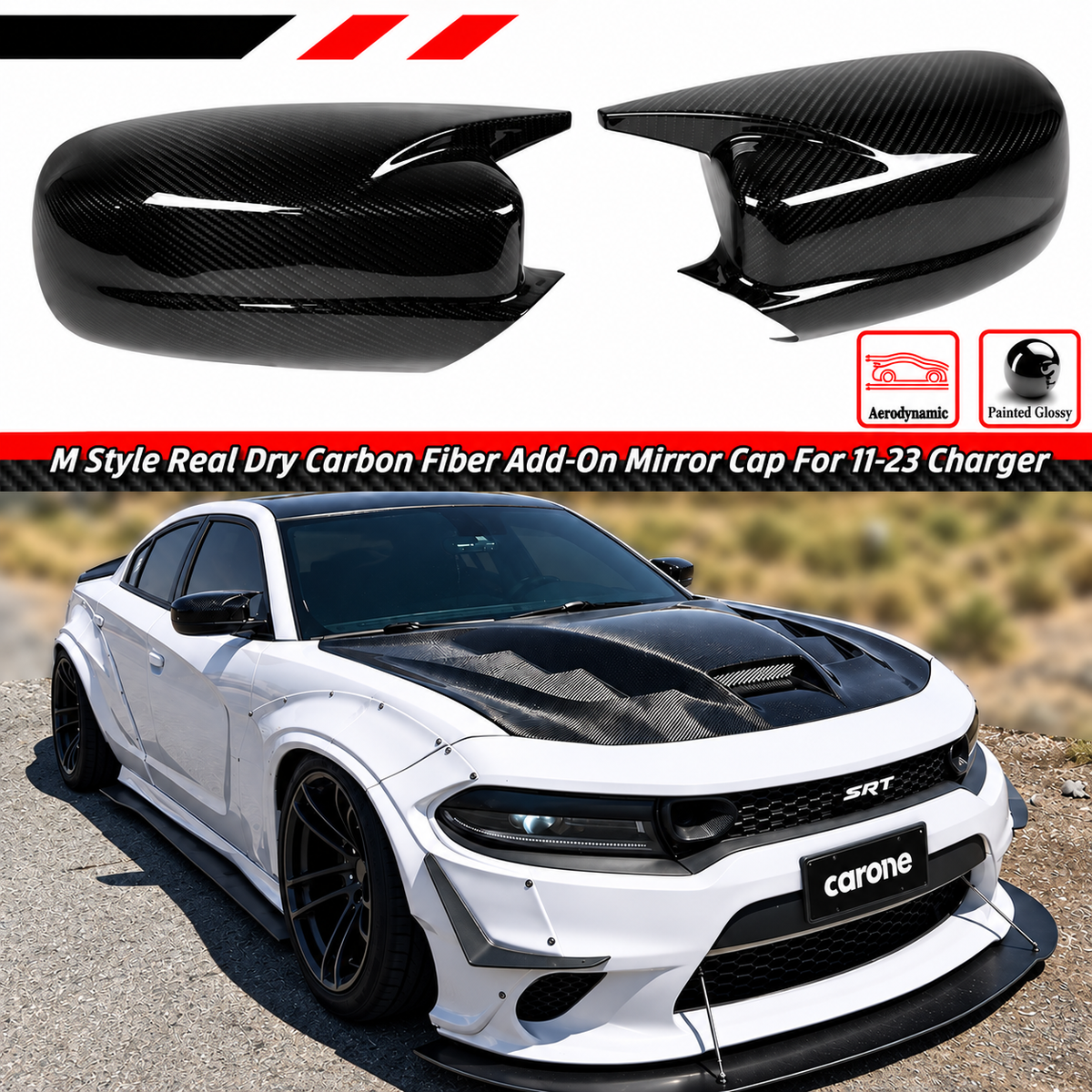 DODGE 11-23 ESTILO M FIBRA DE CARBONO REAL ESPEJO RETROVISOR TAPA LATERAL SUPERPOSICIÓN