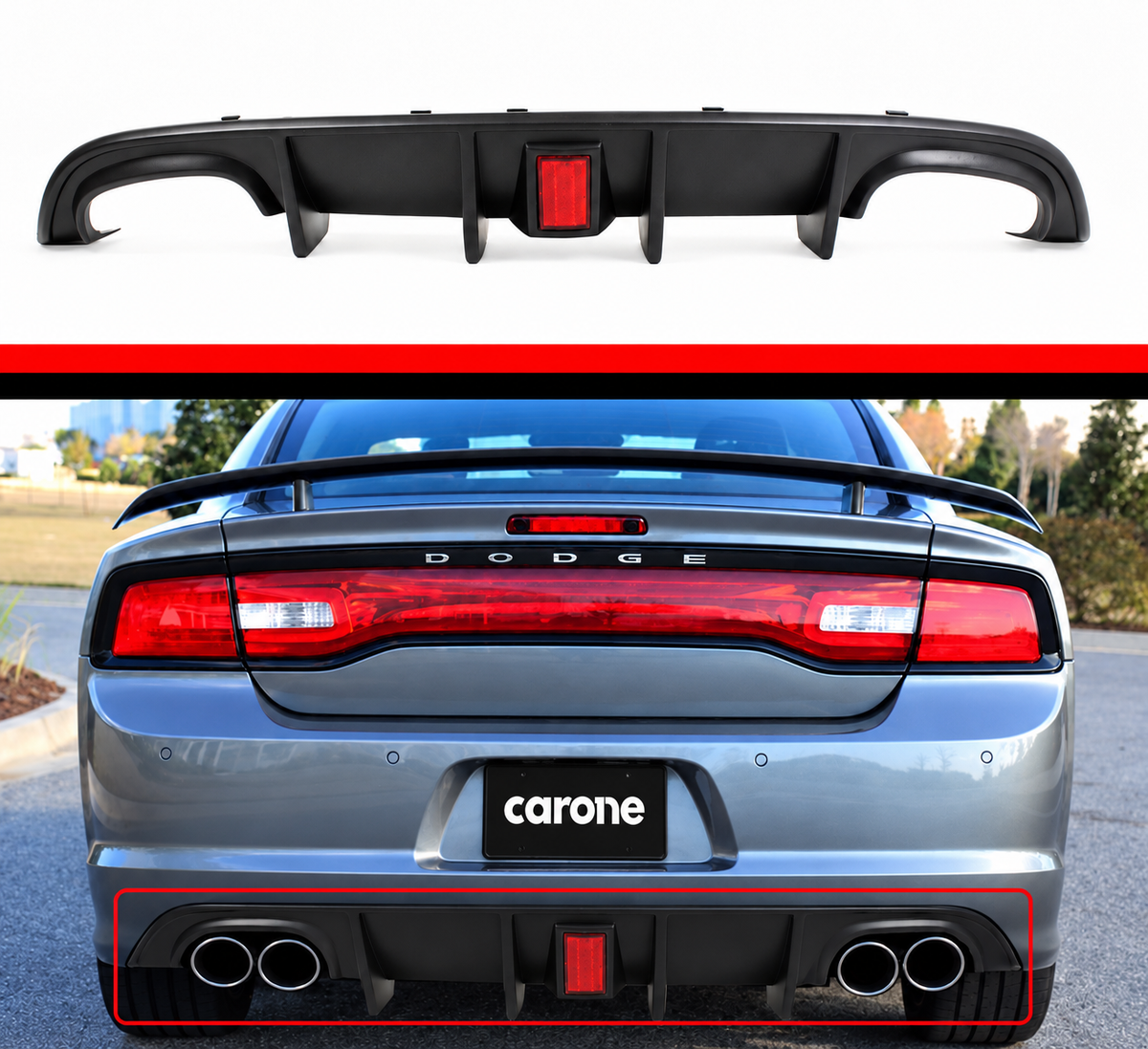 Difusor de parachoques trasero de escape cuádruple con reflector rojo para Dodge Charger SRT 8 12-14