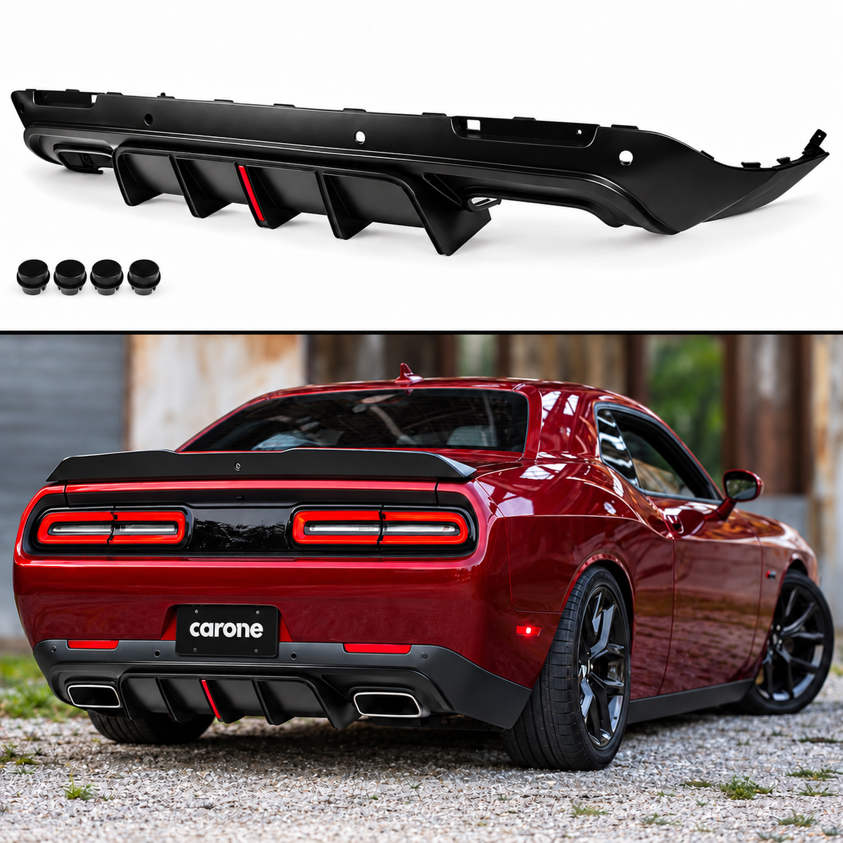 REPUESTO DIFUSOR PARACHOQUES TRASERO NEGRO MATE LED PARA DODGE CHALLENGER 15-23