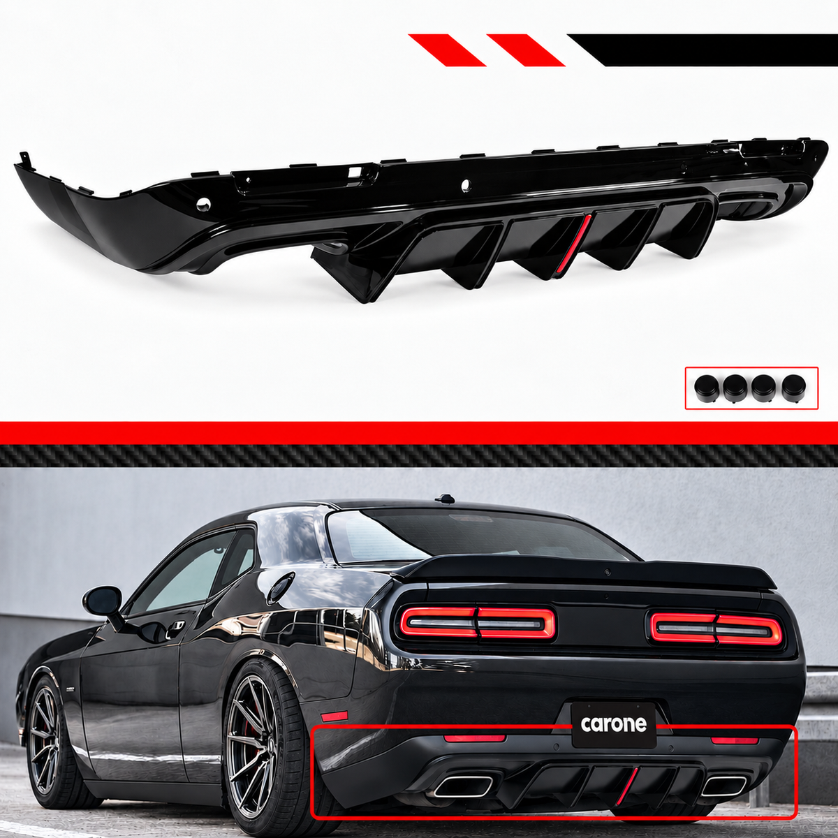 REPUSTO DIFUSOR PARACHOQUES TRASERO NEGRO BRILLANTE LED PARA DODGE CHALLENGER 15-23
