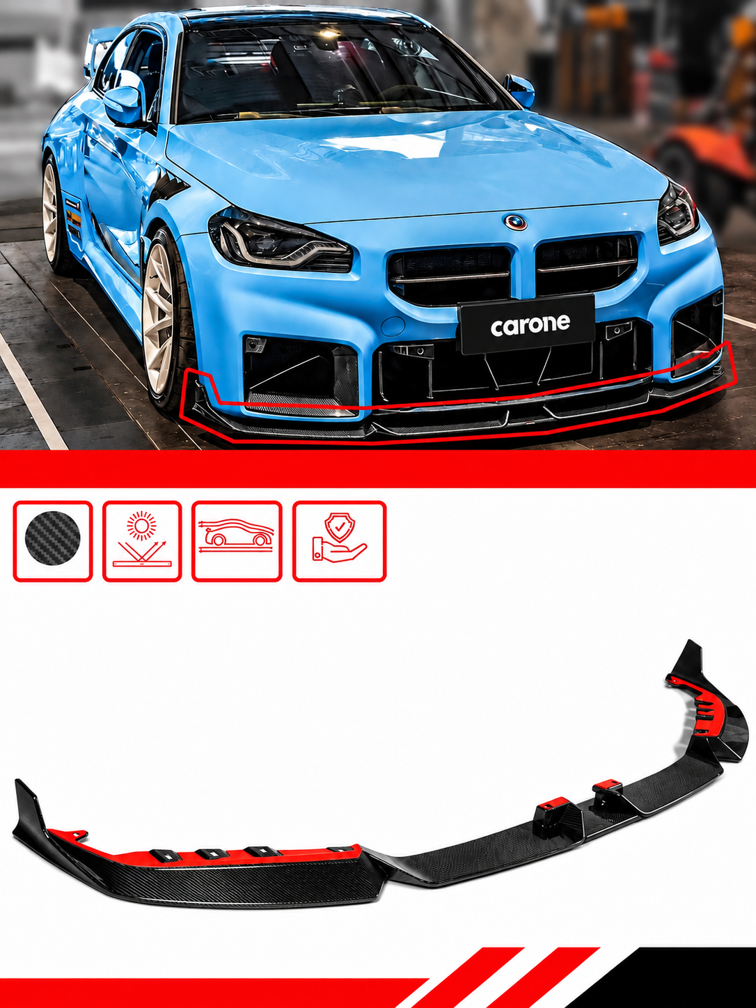 Divisor de labios de parachoques delantero estilo V-ST de fibra de carbono preimpregnado para BMW M2 G87 2023-26