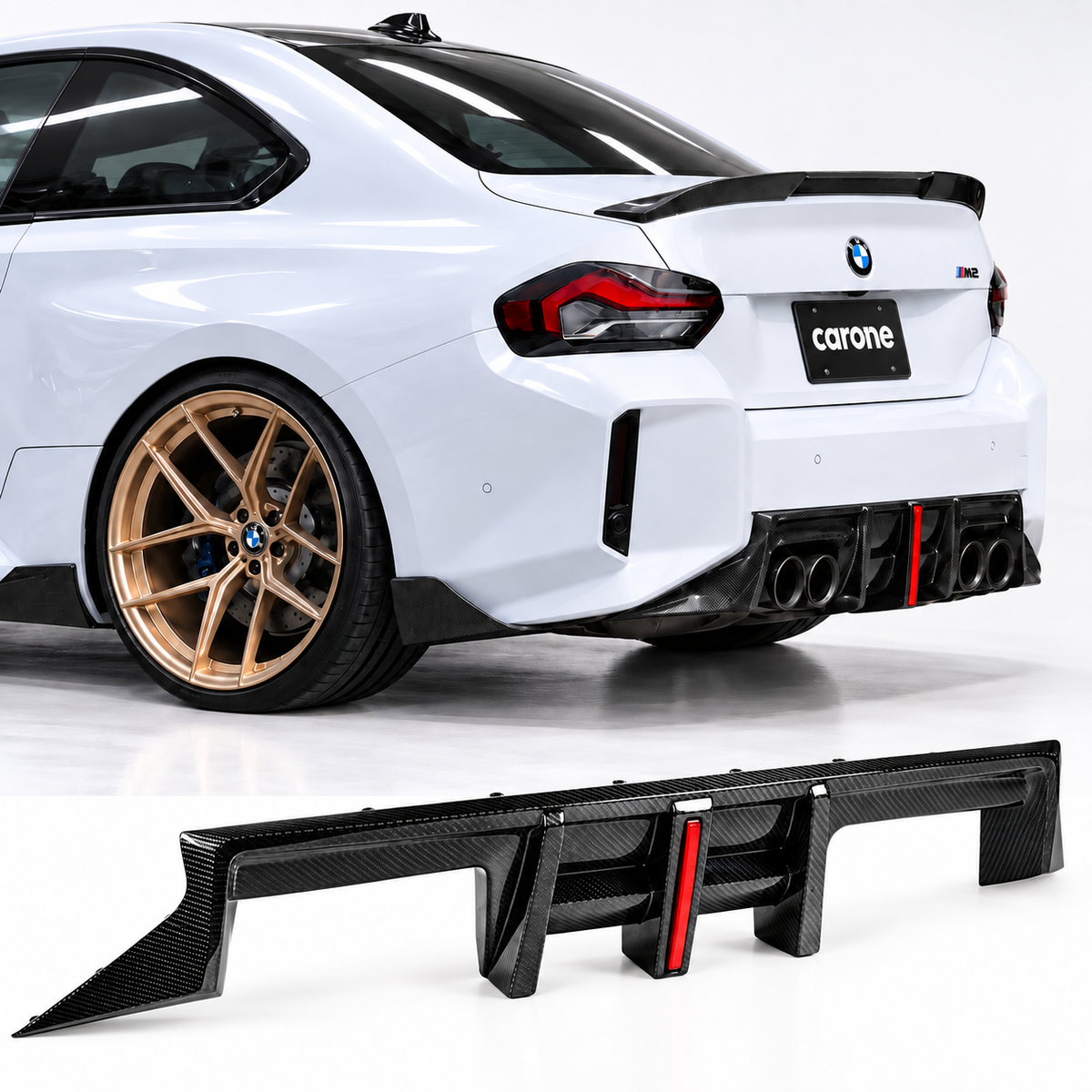 Difusor de parachoques trasero con LED de aleta de tiburón de fibra de carbono completa para BMW G87 M2 2023-2026
