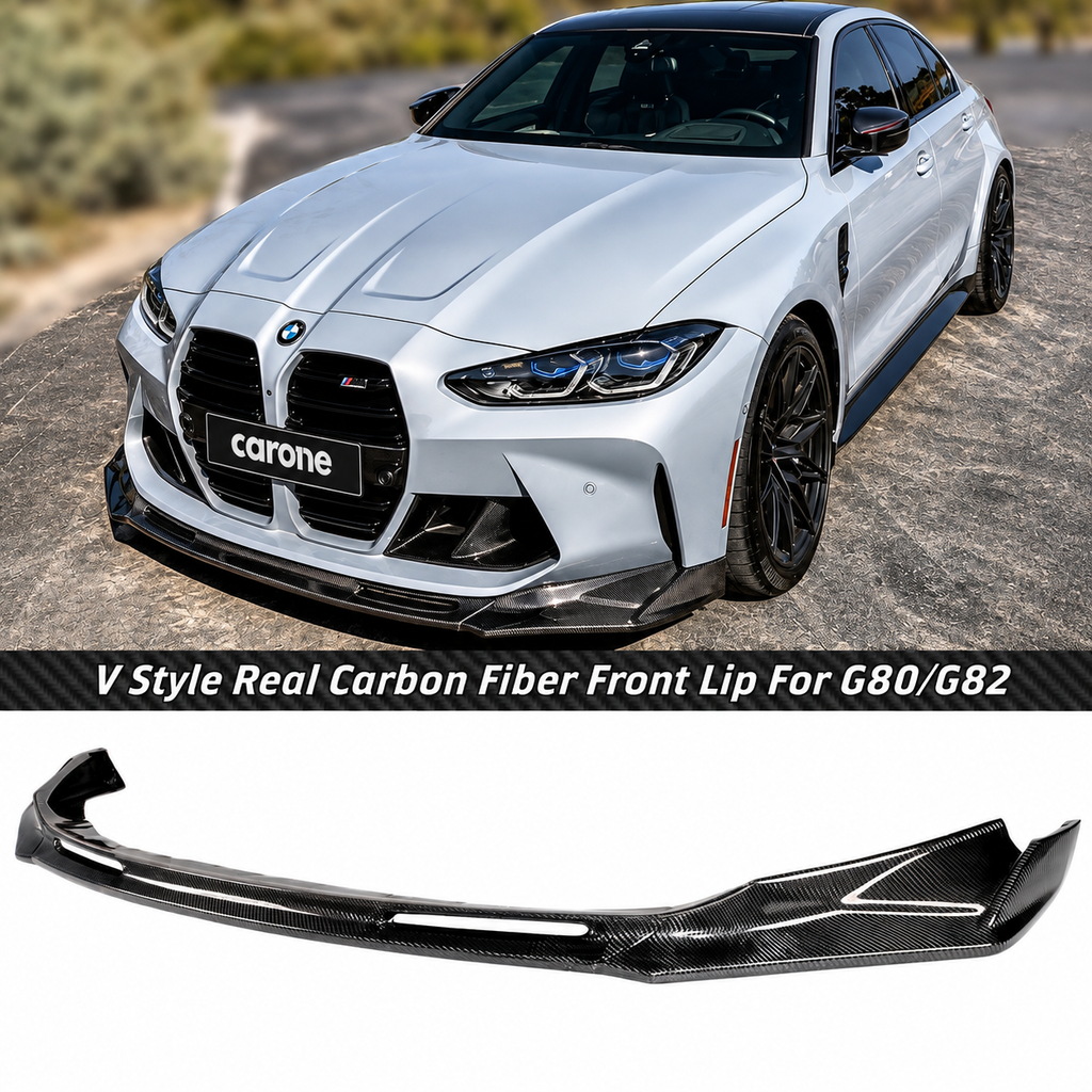 Divisor de labios parachoques delantero estilo V fibra de carbono para BMW G80 M3 G82 G83 M4 2021-26